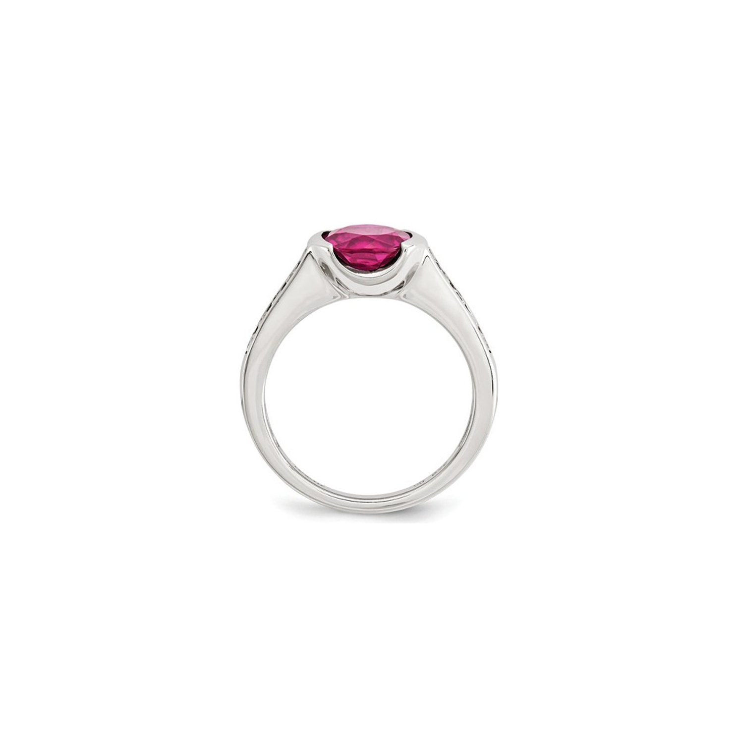 Lab Created Bezel Set Solitaire Ruby Ring in Sterling Silver