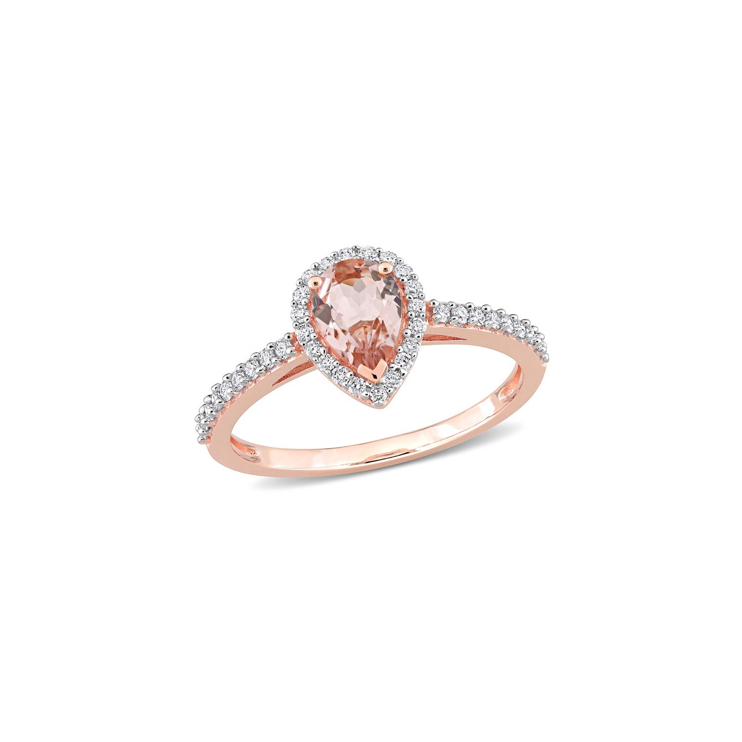 Bague en or rose 10K ct avec diamants et morganite à taille poire 3/4&nbsp;carat