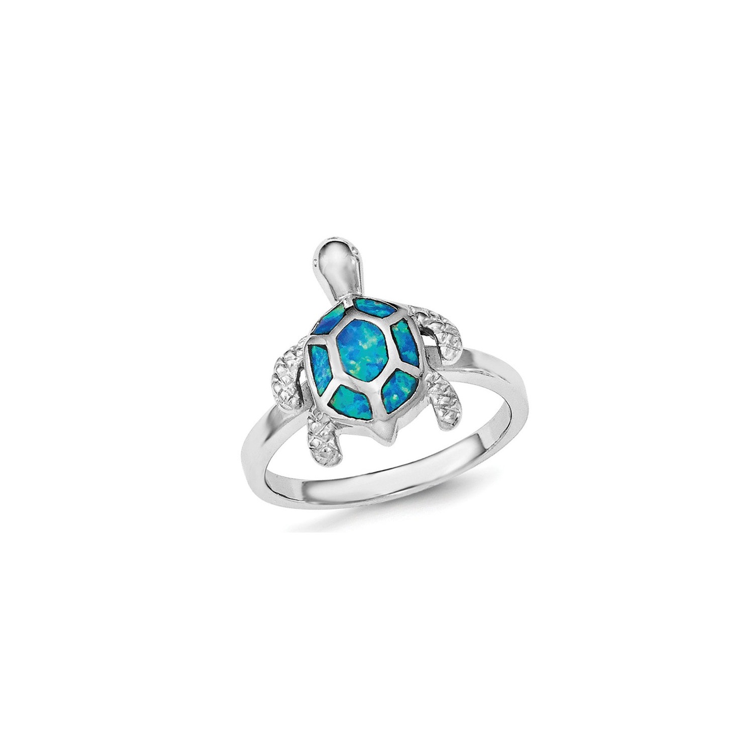 Bague de tortue opale bleu synthétique en argent sterling avec rhodium