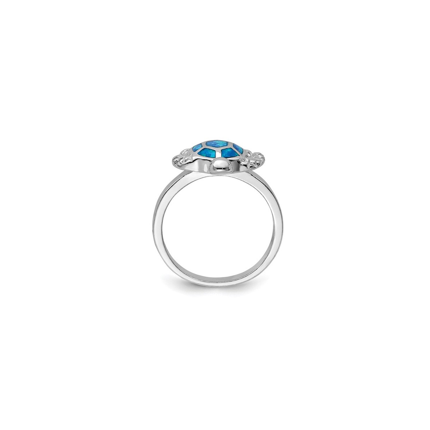Bague de tortue opale bleu synthétique en argent sterling avec rhodium