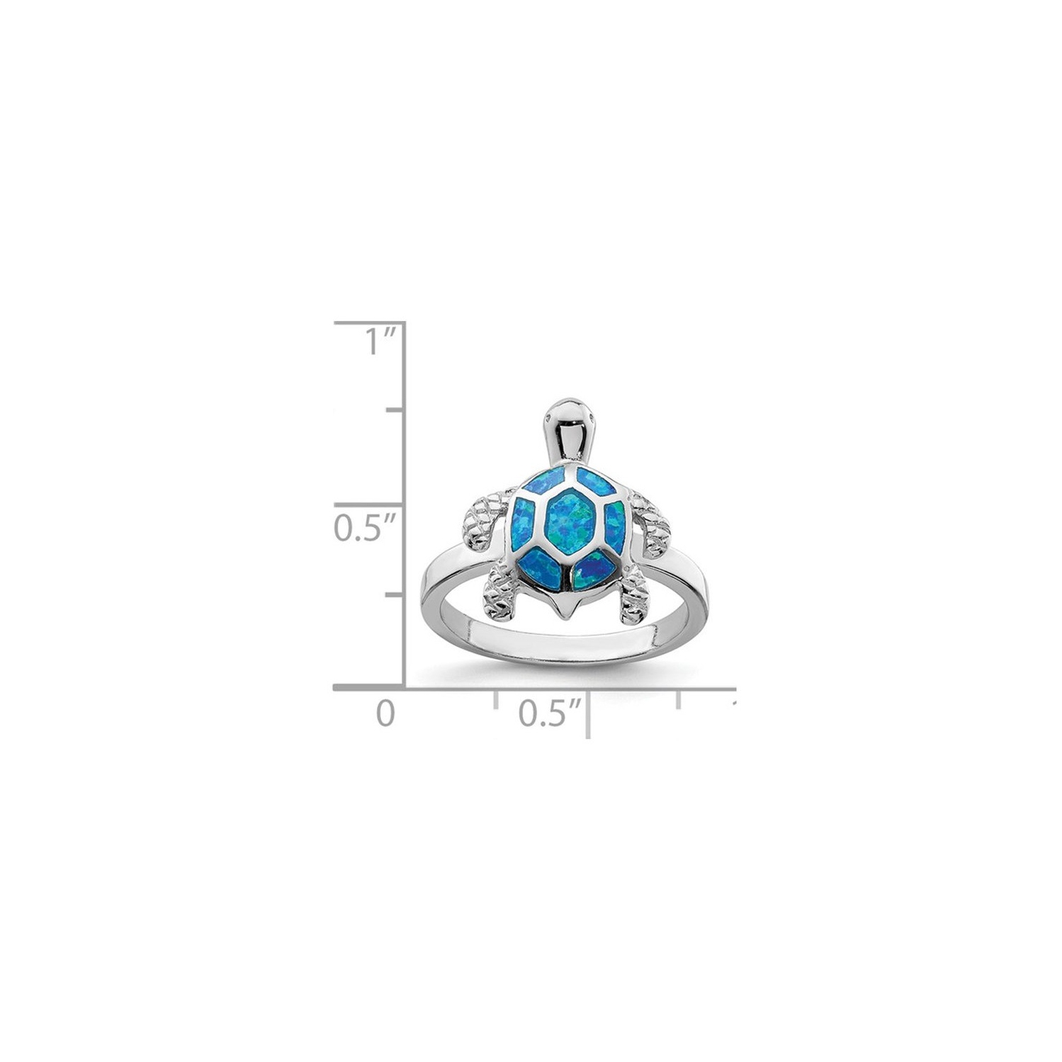 Bague de tortue opale bleu synthétique en argent sterling avec rhodium