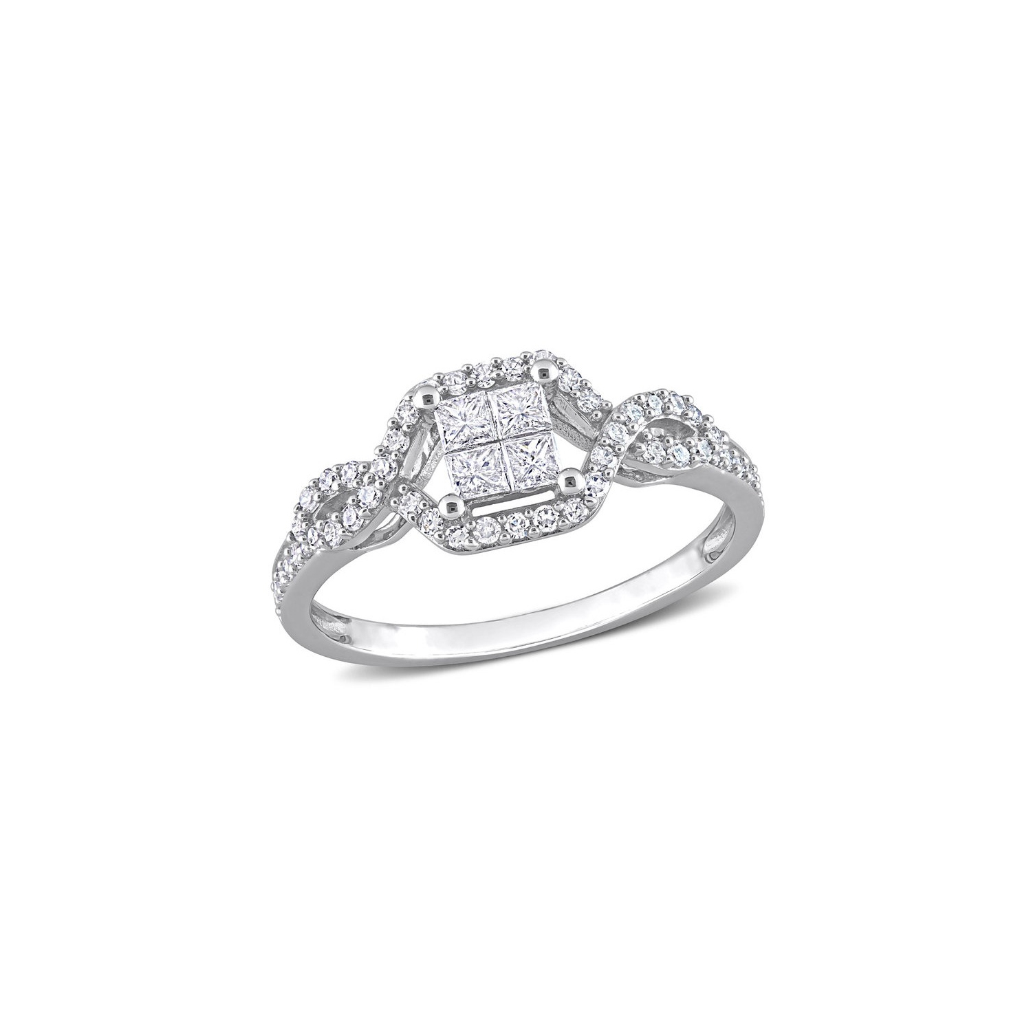 1/2 carat bague de fiançailles de diamant coupée princesse en or blanc 10k