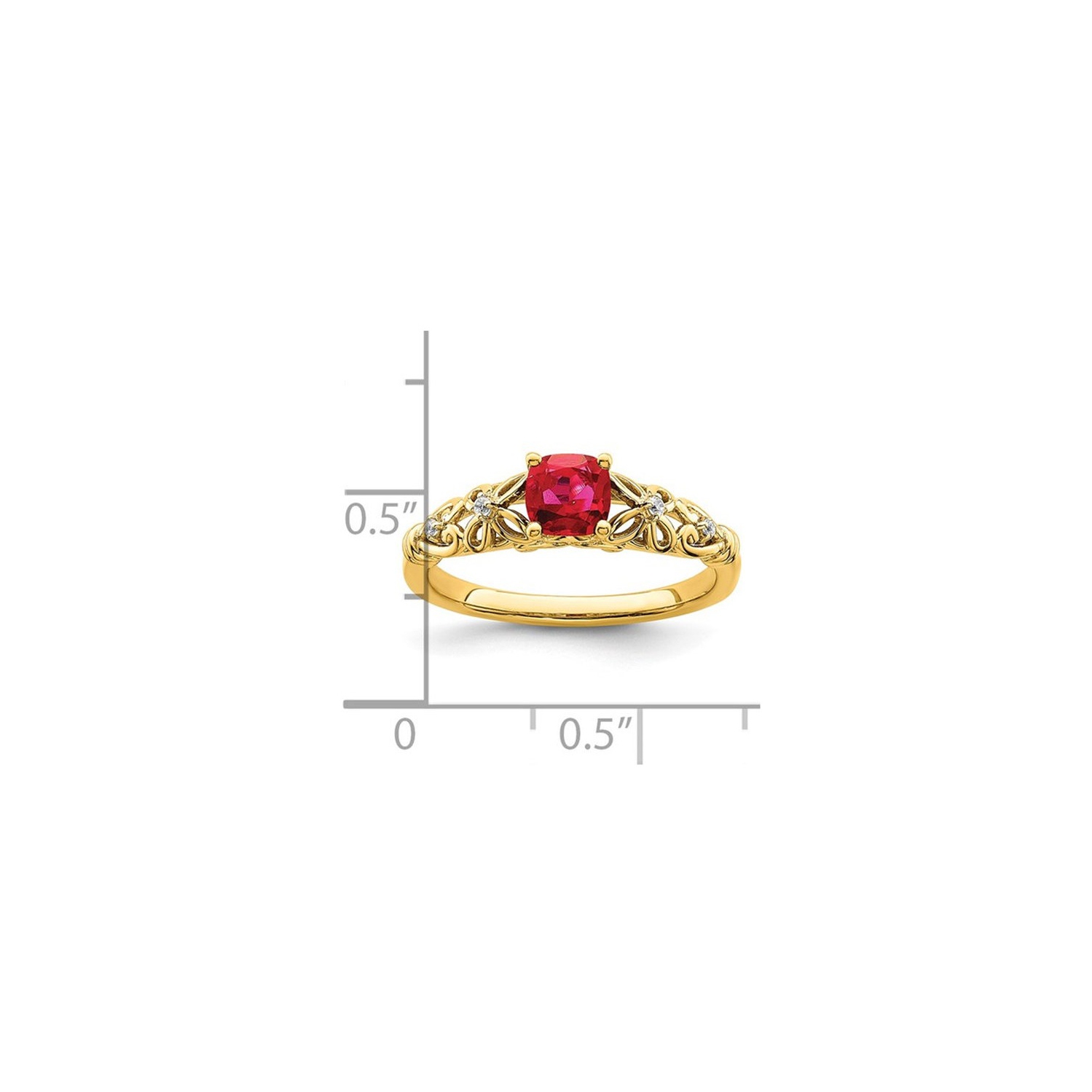 Bague en or jaune 14 ct avec rubis taille coussin de 1/2 ct