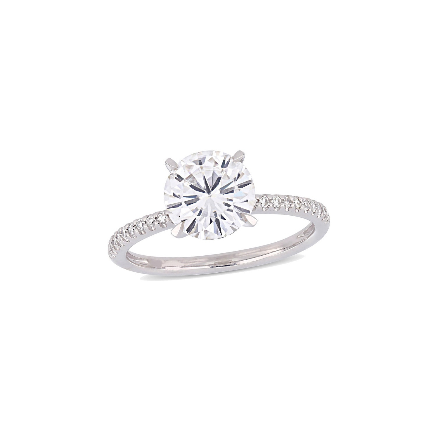 2.00 Carat Synthetic Moissanite Solitaire Engagement Ring 14k White Gold with Diamonds 1/10 Carat (ctw)
