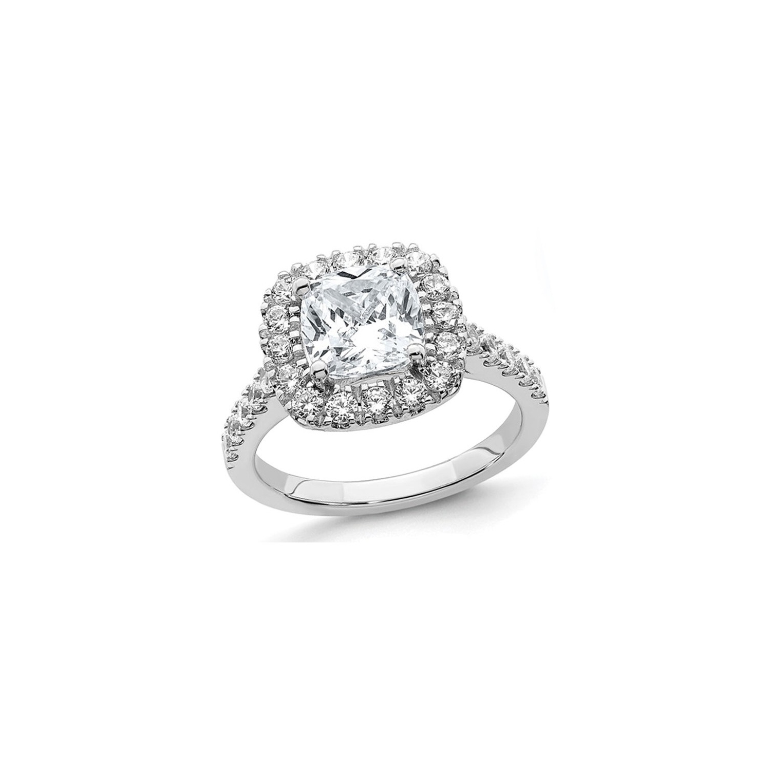 2.60 Carat Cushion-Cut Synthetic Moissanite Halo Engagement Ring in 14K White Gold