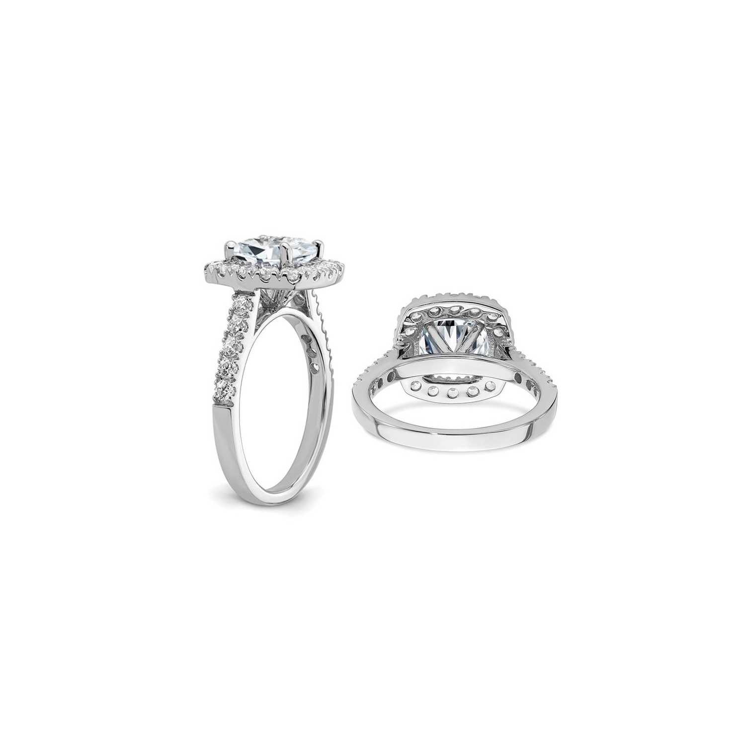 2.60 Carat Cushion-Cut Synthetic Moissanite Halo Engagement Ring in 14K White Gold