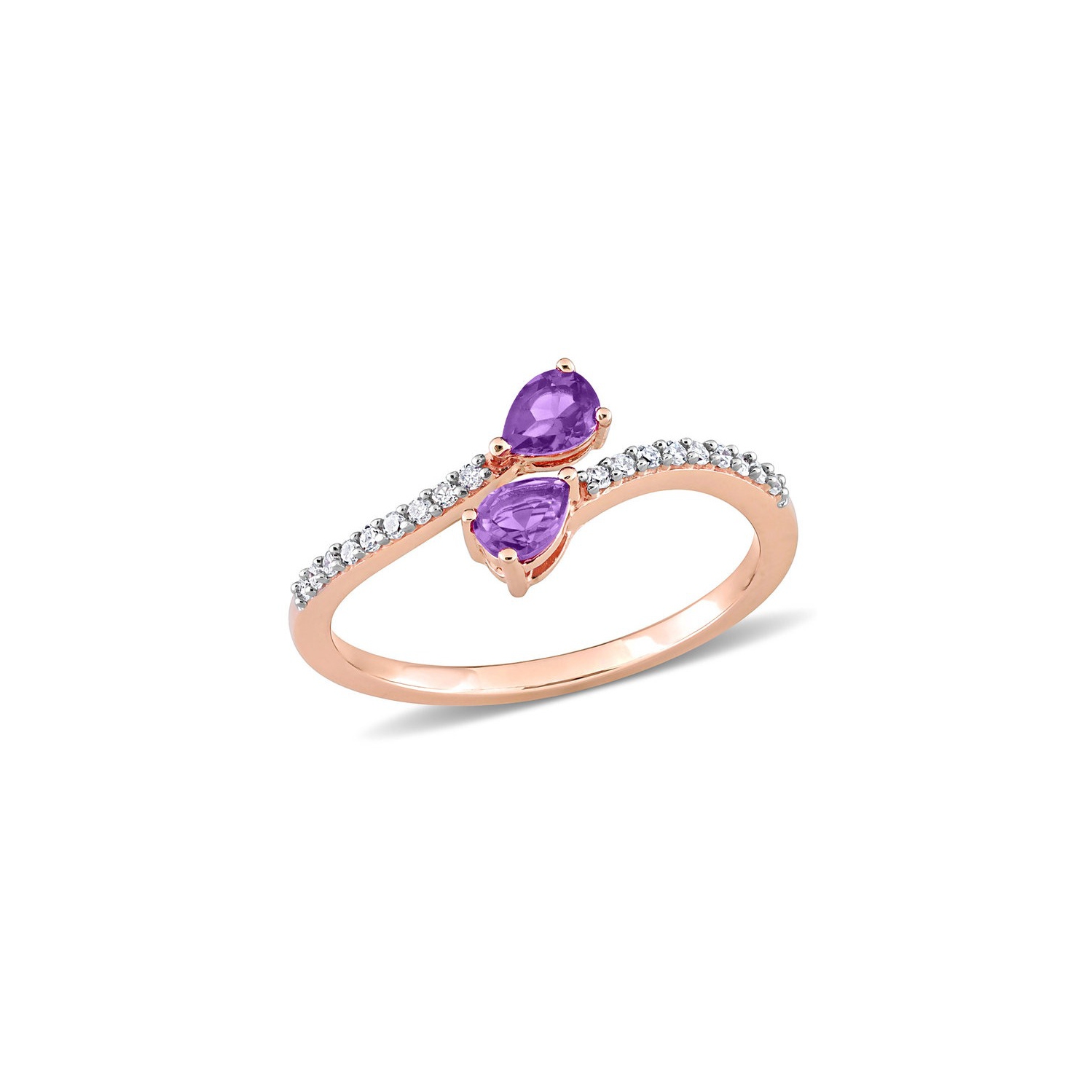 1/3 Carat Amethyst Criss-Cross Ring 10K Rose Pink Gold with Diamonds