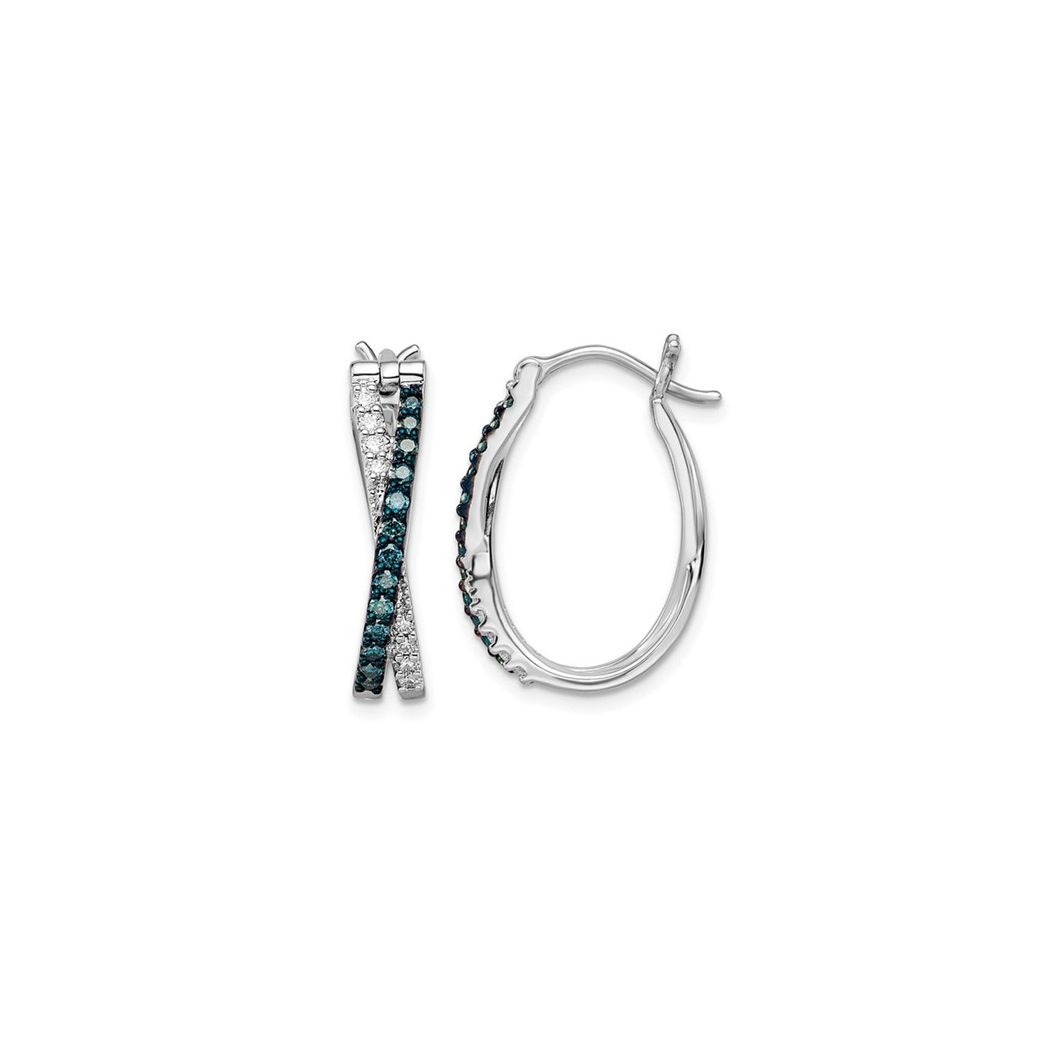 3/4 Carat Enhanced Blue & White Criss-Cross Diamond Hoop Earrings in Sterling Silver