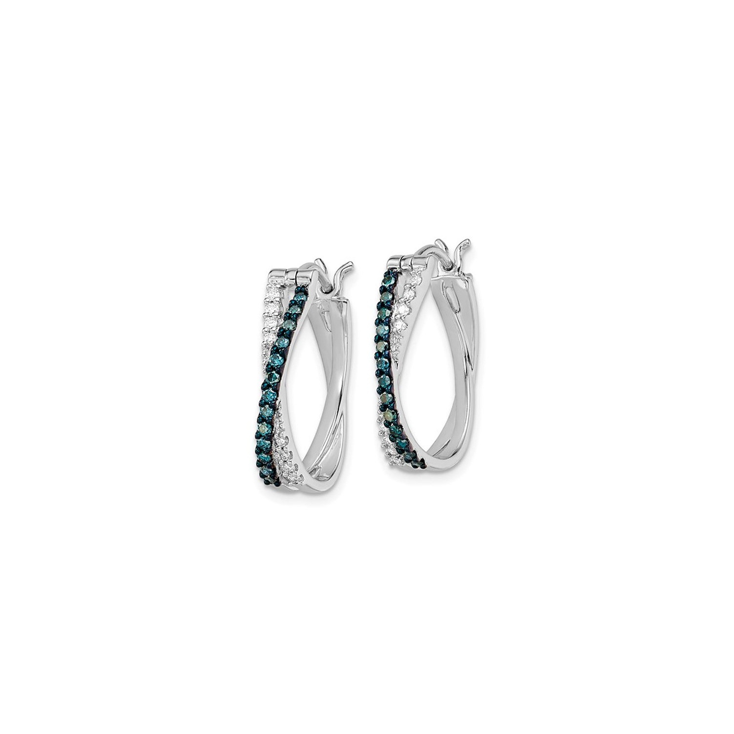3/4 Carat Enhanced Blue & White Criss-Cross Diamond Hoop Earrings in Sterling Silver