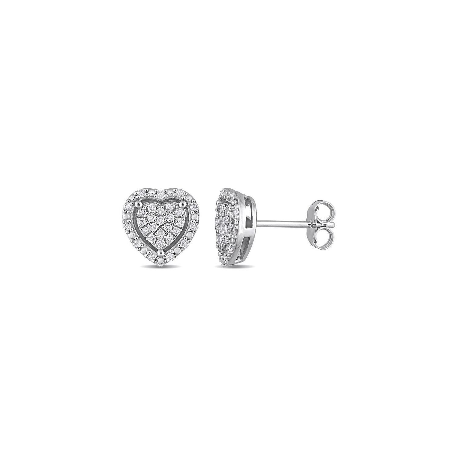3/10 Carat Diamond Cluster Heart Earrings in Sterling Silver