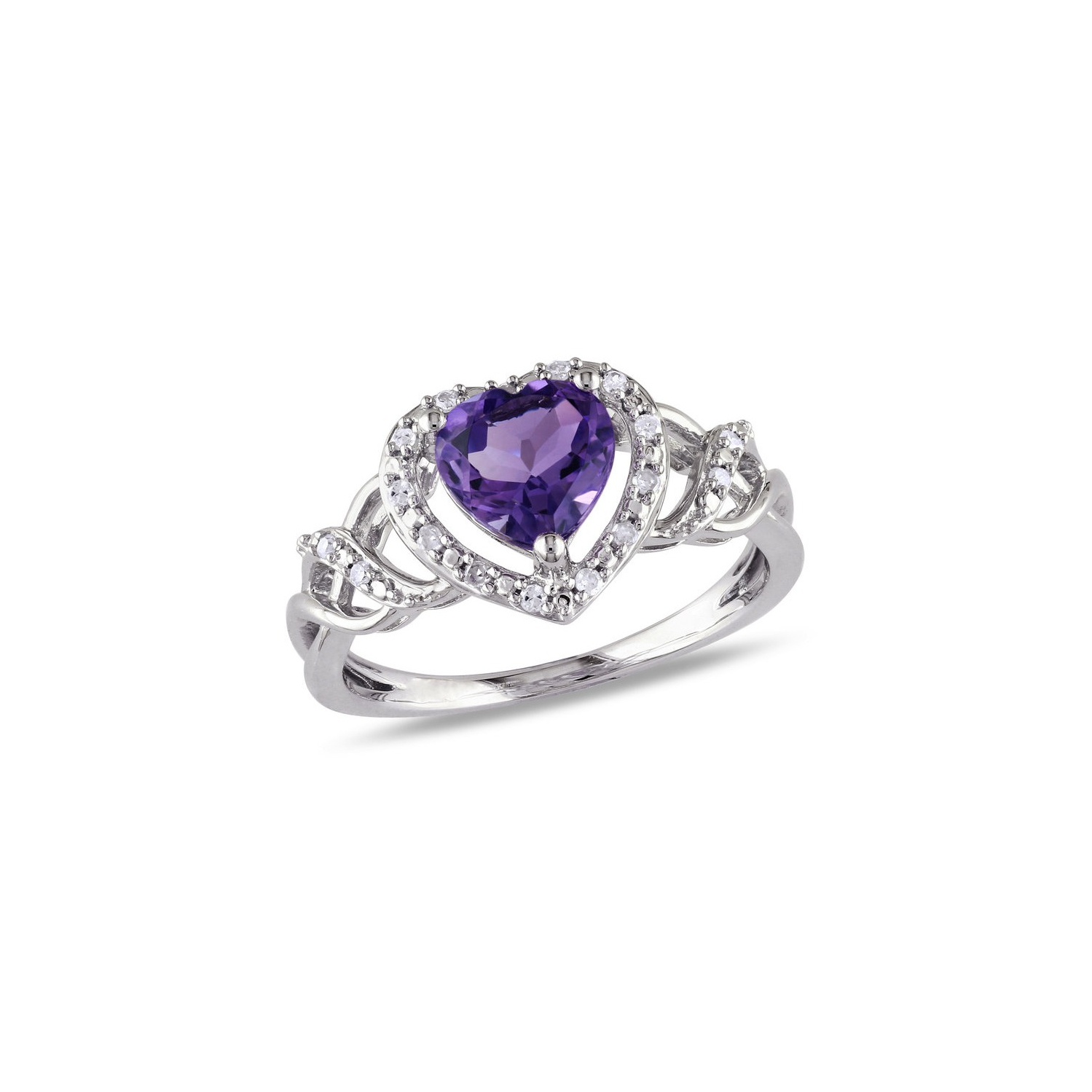6.50 Carat Amethyst Promise Heart Ring in Rose Plated Sterling Silver with Accent Diamonds