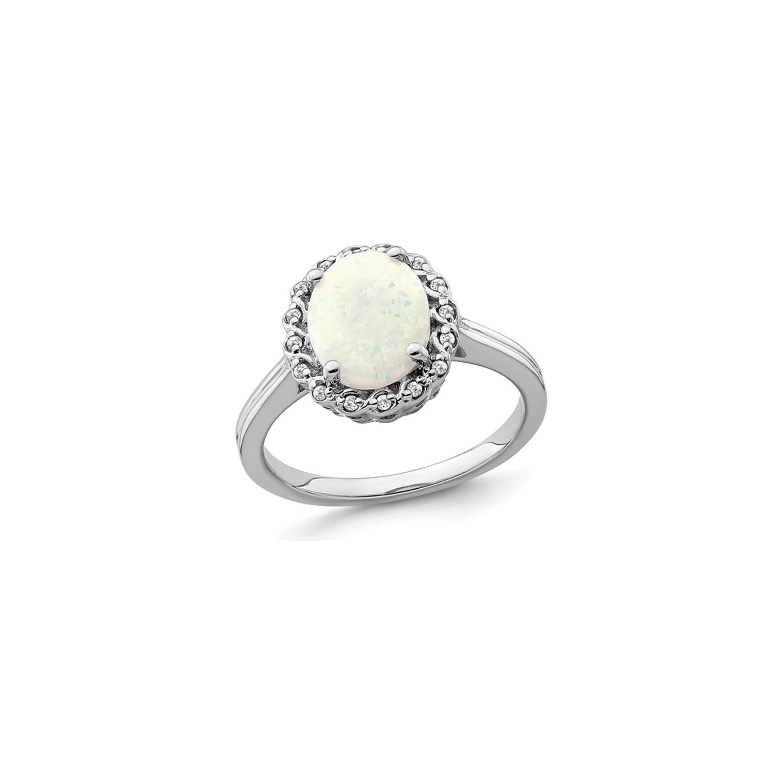 3.00 Carat Lab-Created Opal Ring in 14K White Gold with Accent Diamonds