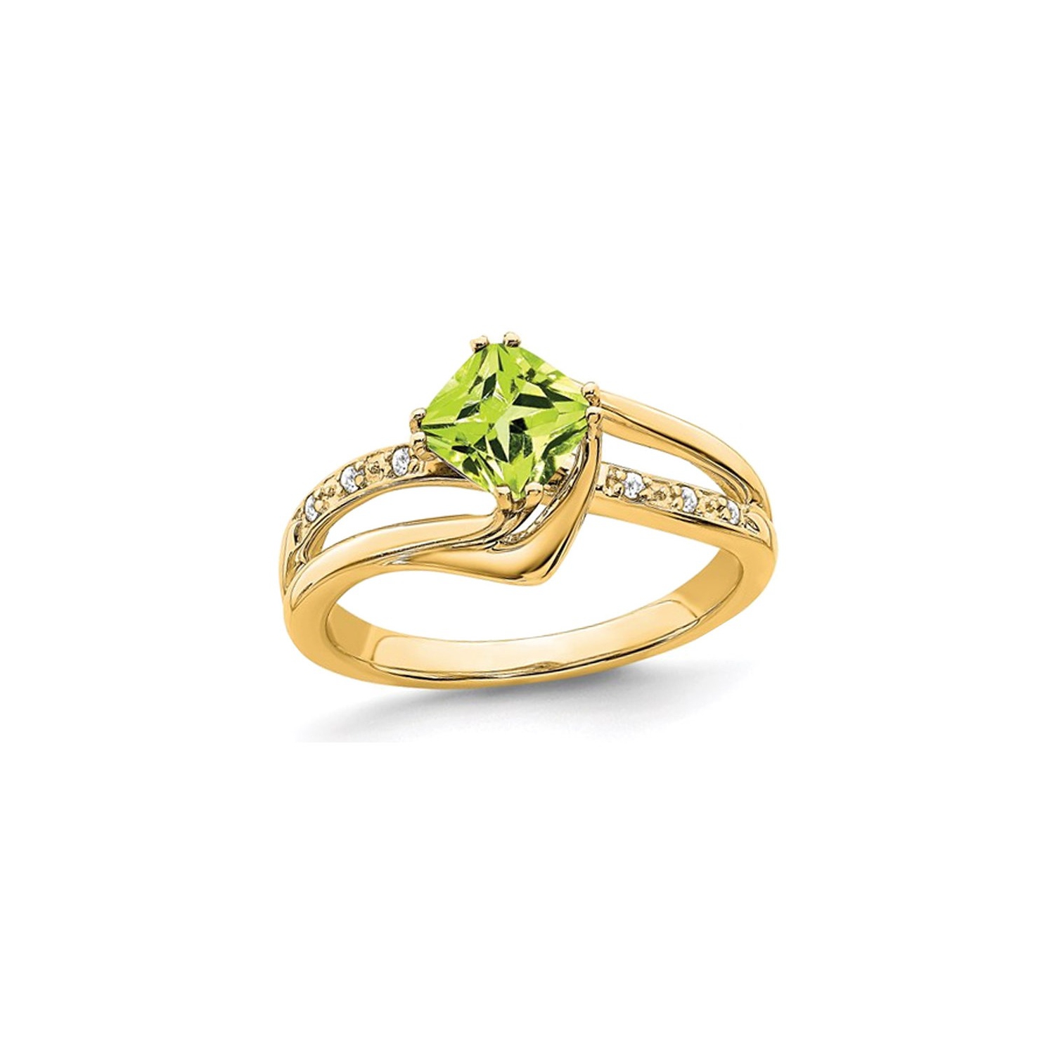 Bague en or jaune 14 ct avec péridot naturel taille coussin de 1.25 ct