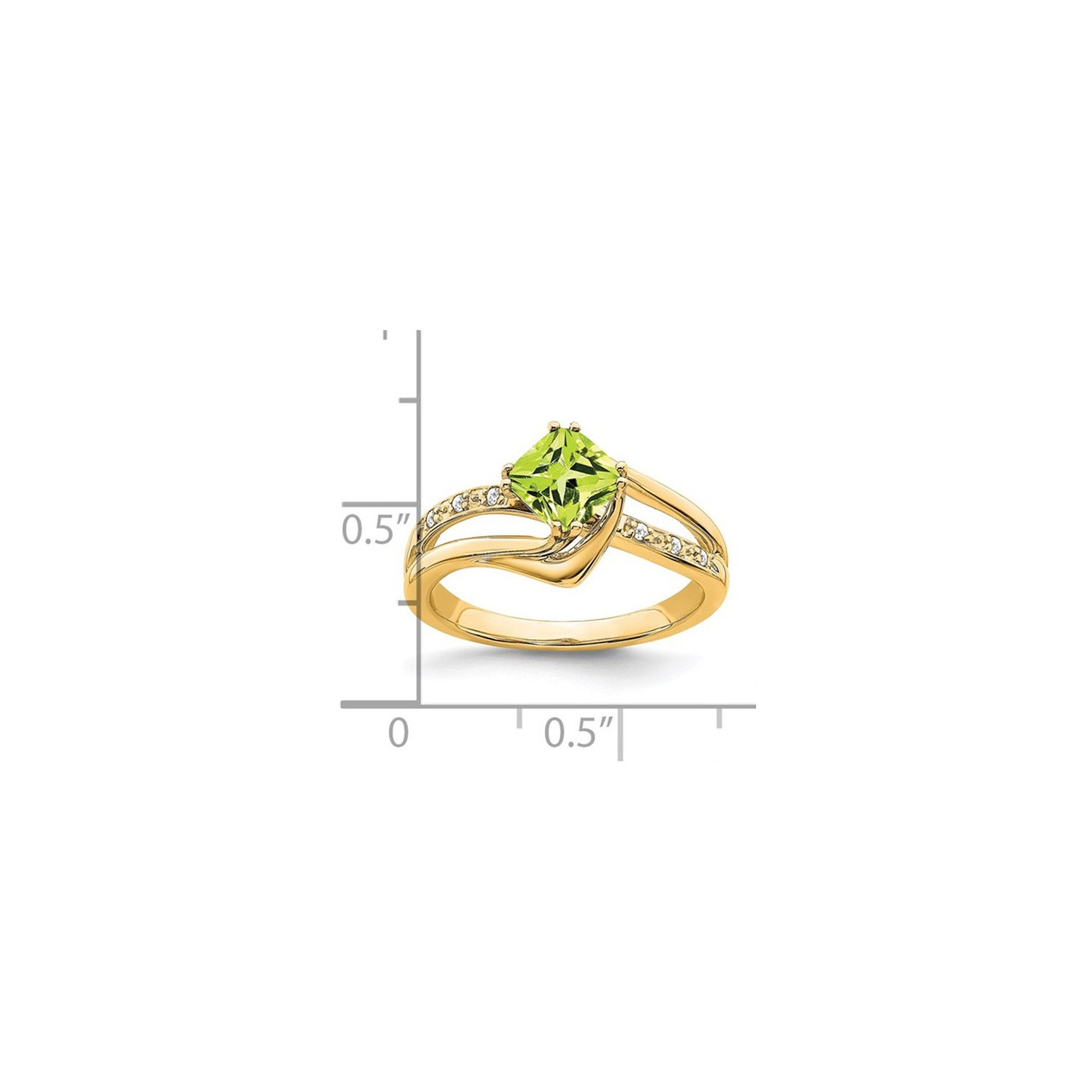 Bague en or jaune 14 ct avec péridot naturel taille coussin de 1.25 ct