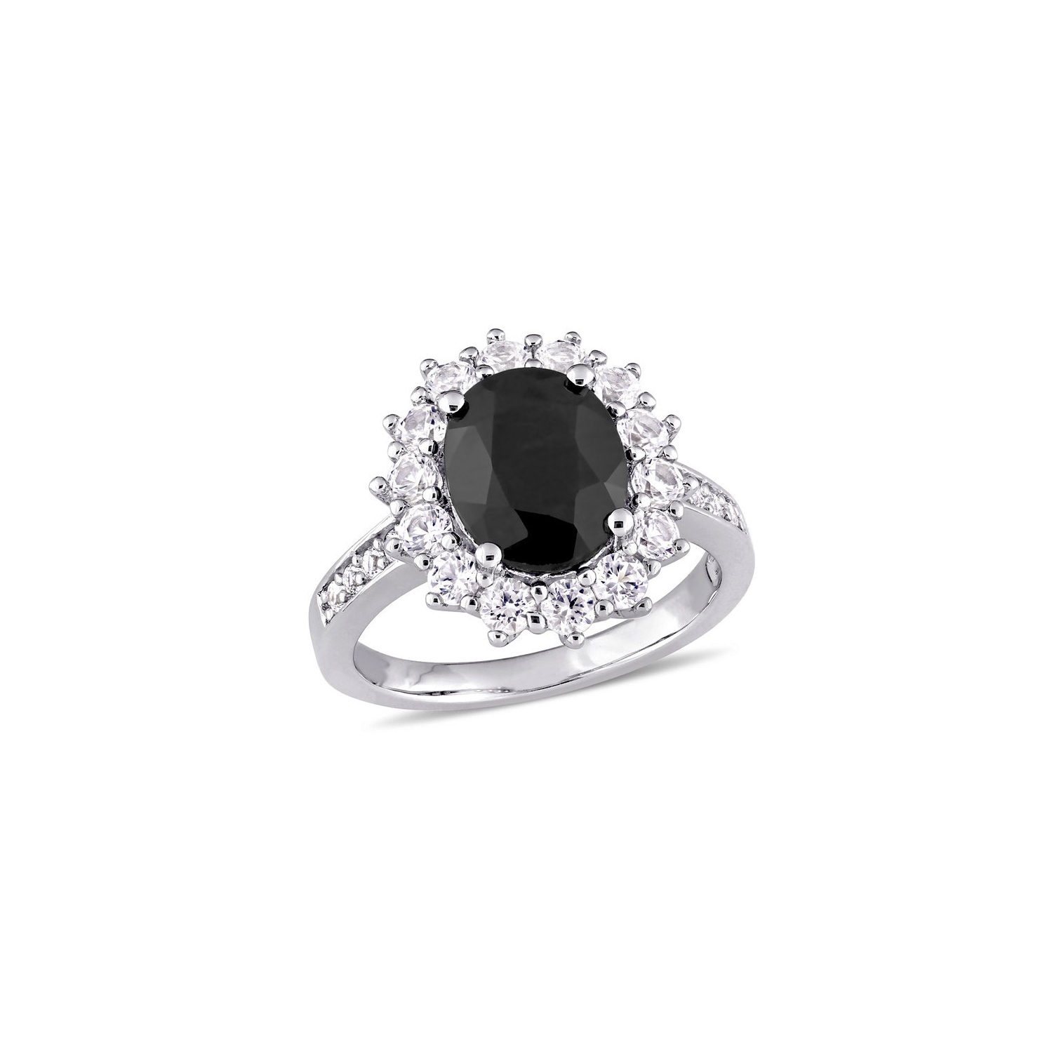 Bague en argent sterling, saphir noir 5.00 ct et saphir blanc synthétique en laboratoire