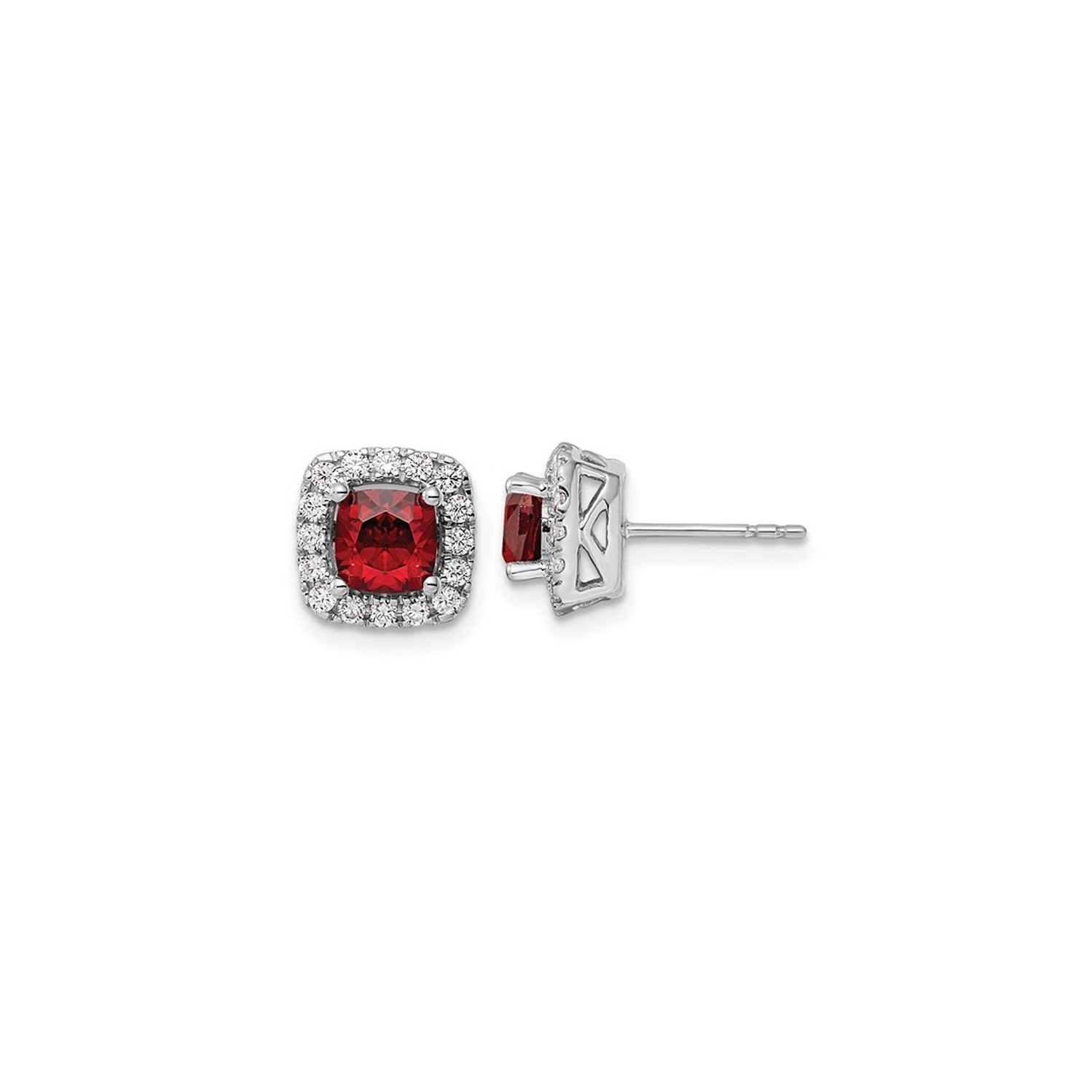 1.60 Carat Garnet Halo Earrings in 14K White Gold Earrings with Lab-Grown Diamonds