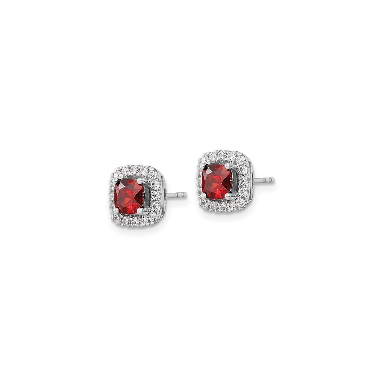 1.60 Carat Garnet Halo Earrings in 14K White Gold Earrings with Lab-Grown Diamonds