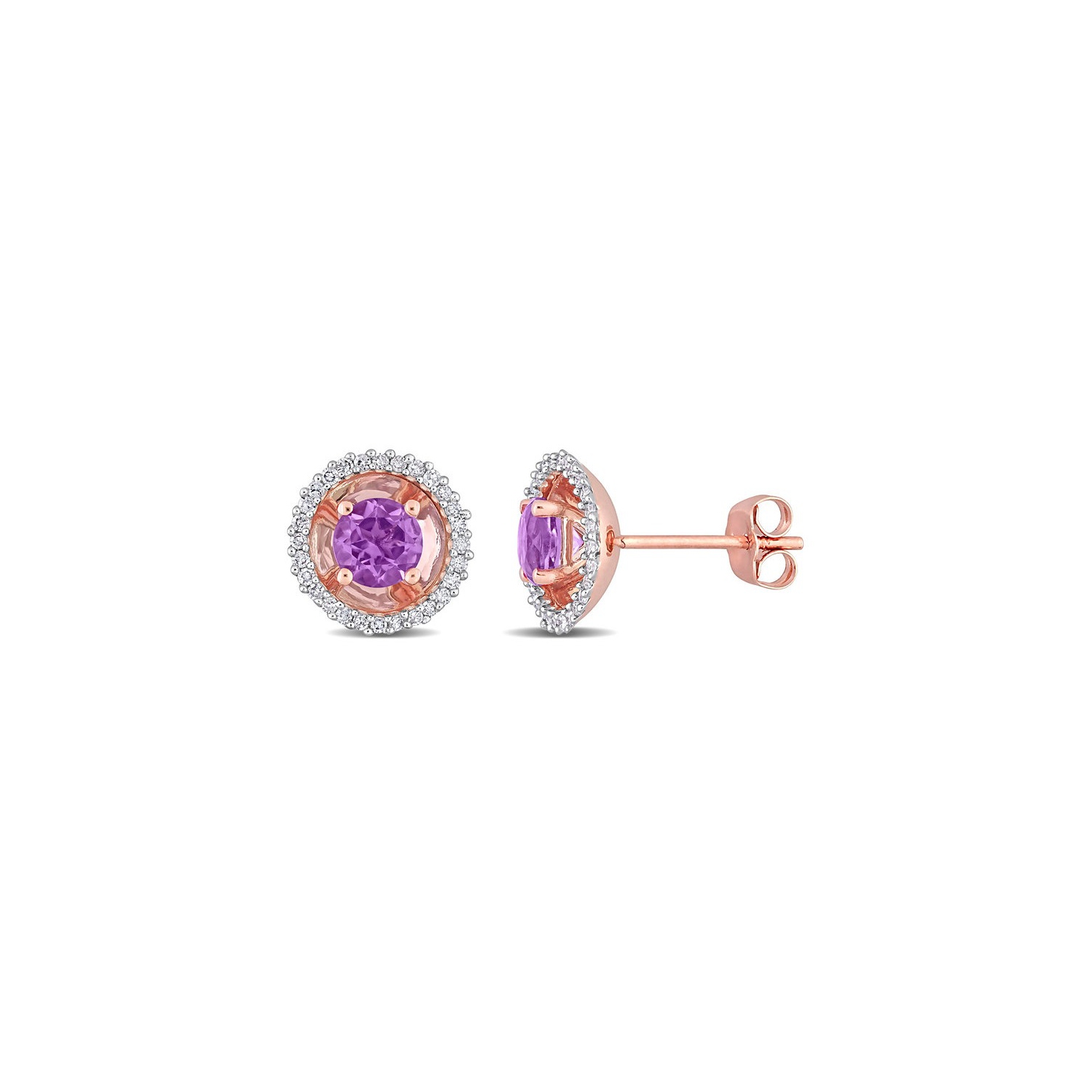 4/5 Carat AMÉTHYST SOLITAIRE HALO Boucles d'oreilles en or rose rose 14k avec diamants