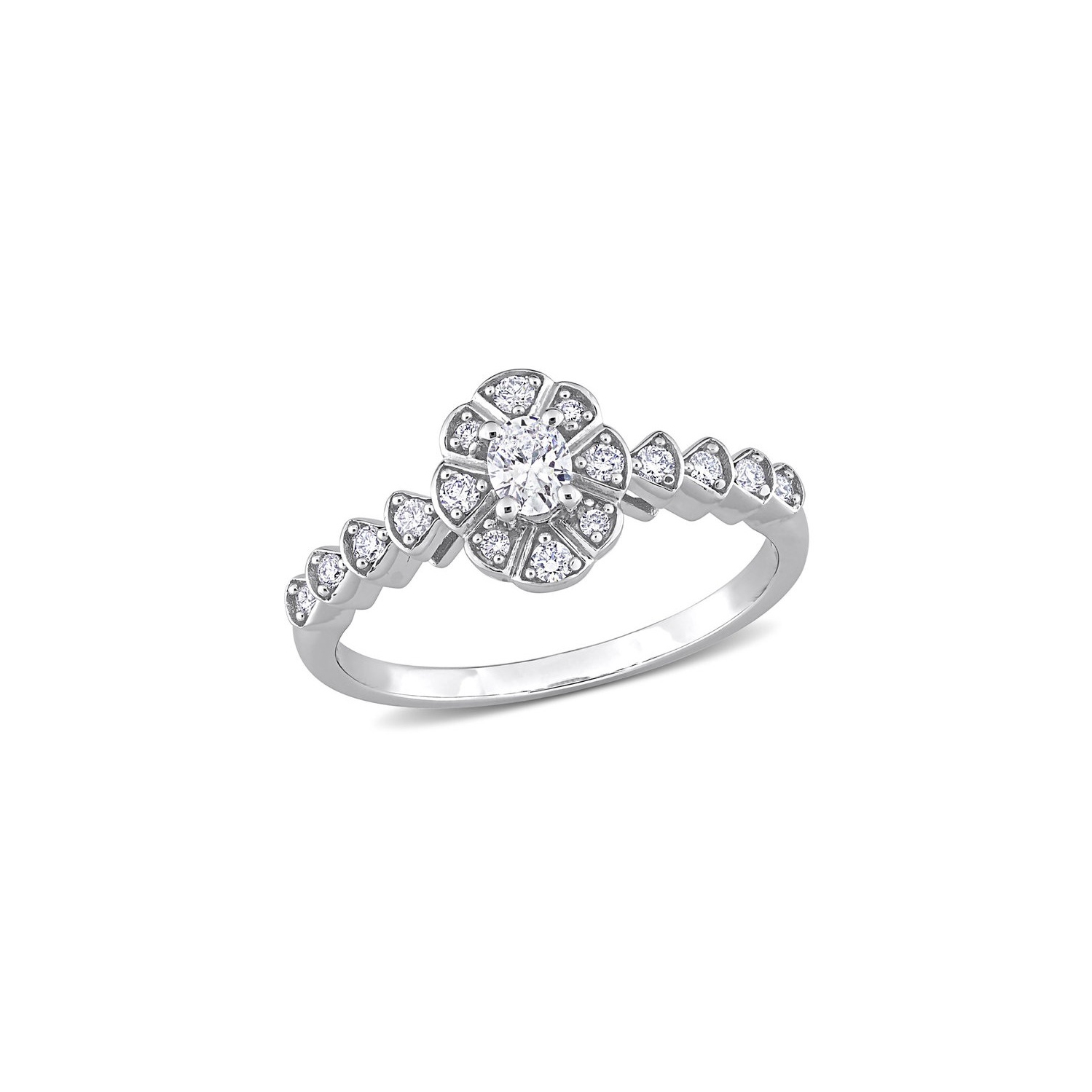 1/3 Carat Oval Diamond Engagement Ring in 14K White Gold