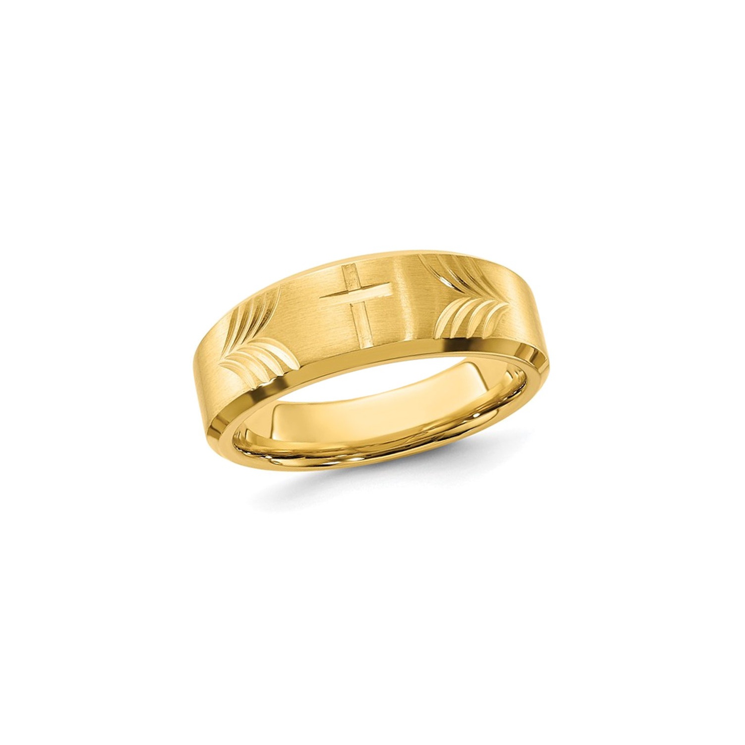 Yellow Plated Stainless Steel Cross Brushed Tapered Band Ring