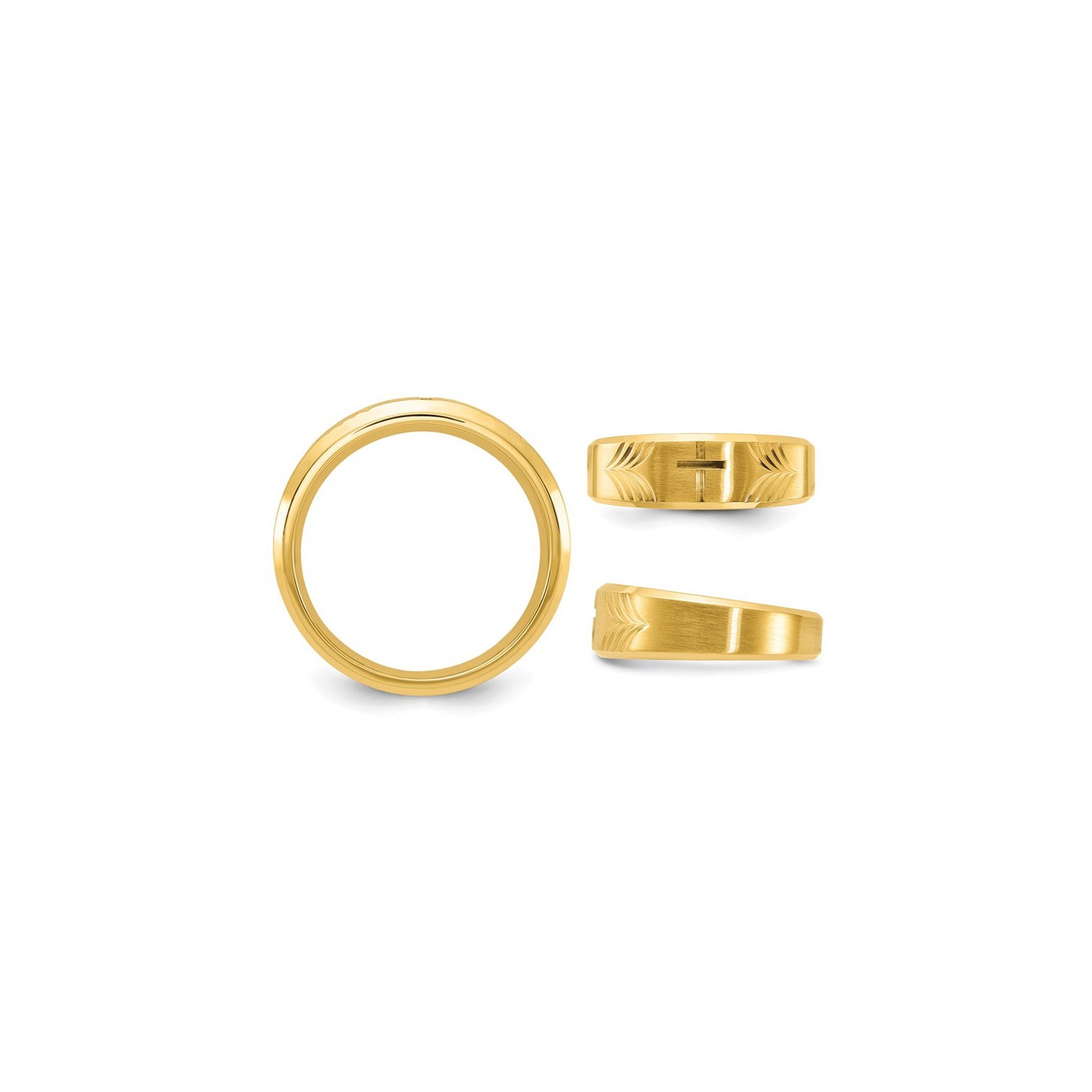 Yellow Plated Stainless Steel Cross Brushed Tapered Band Ring