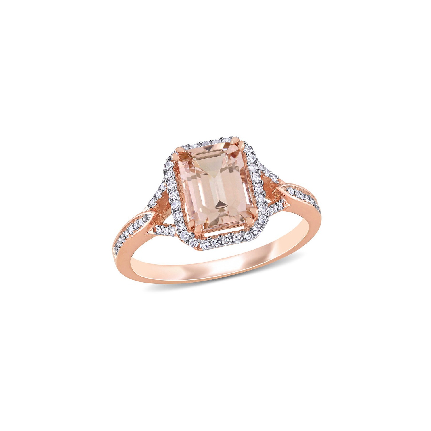 Bague en or rose 14 ct avec diamants et morganite 1/2 ct