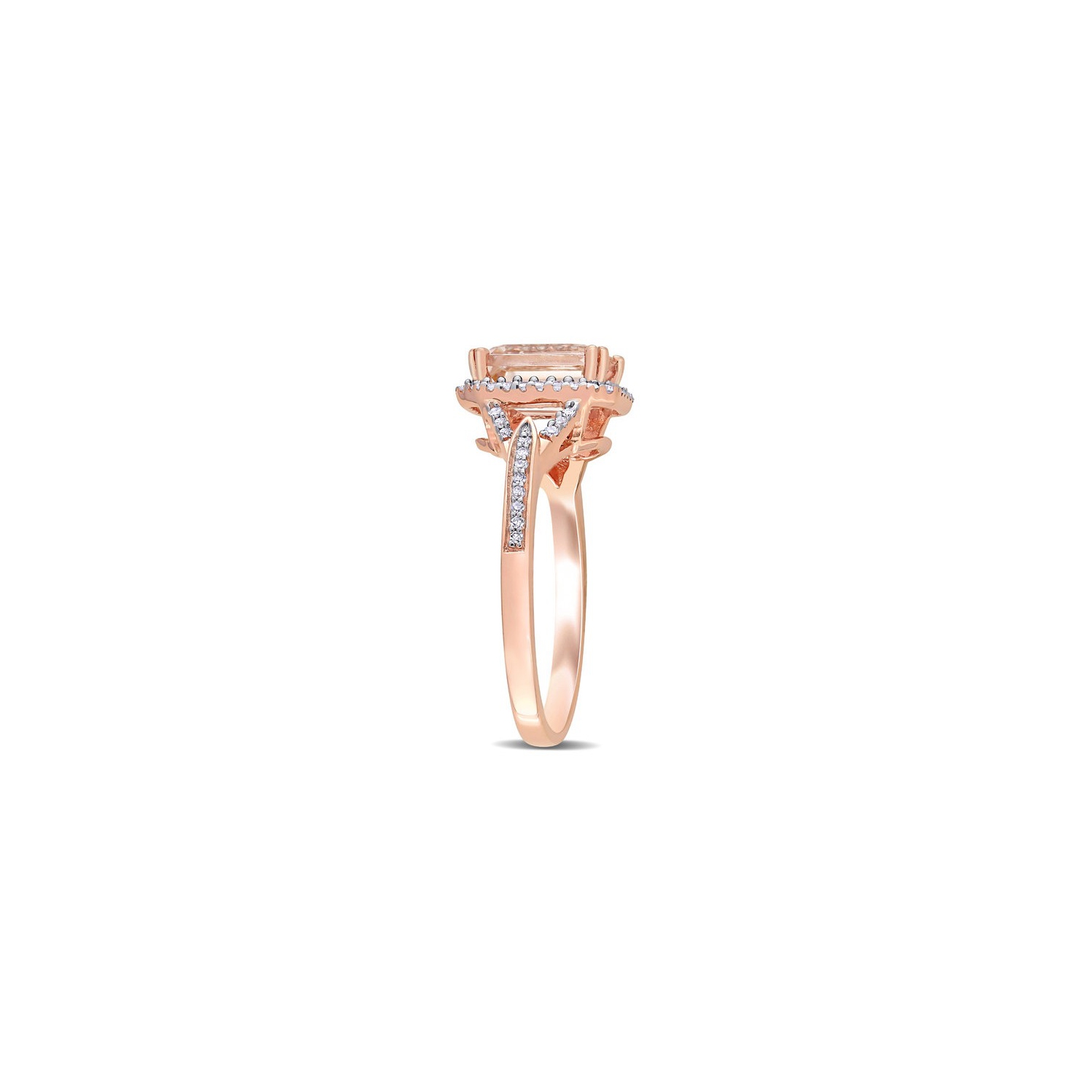 Bague en or rose 14 ct avec diamants et morganite 1/2 ct