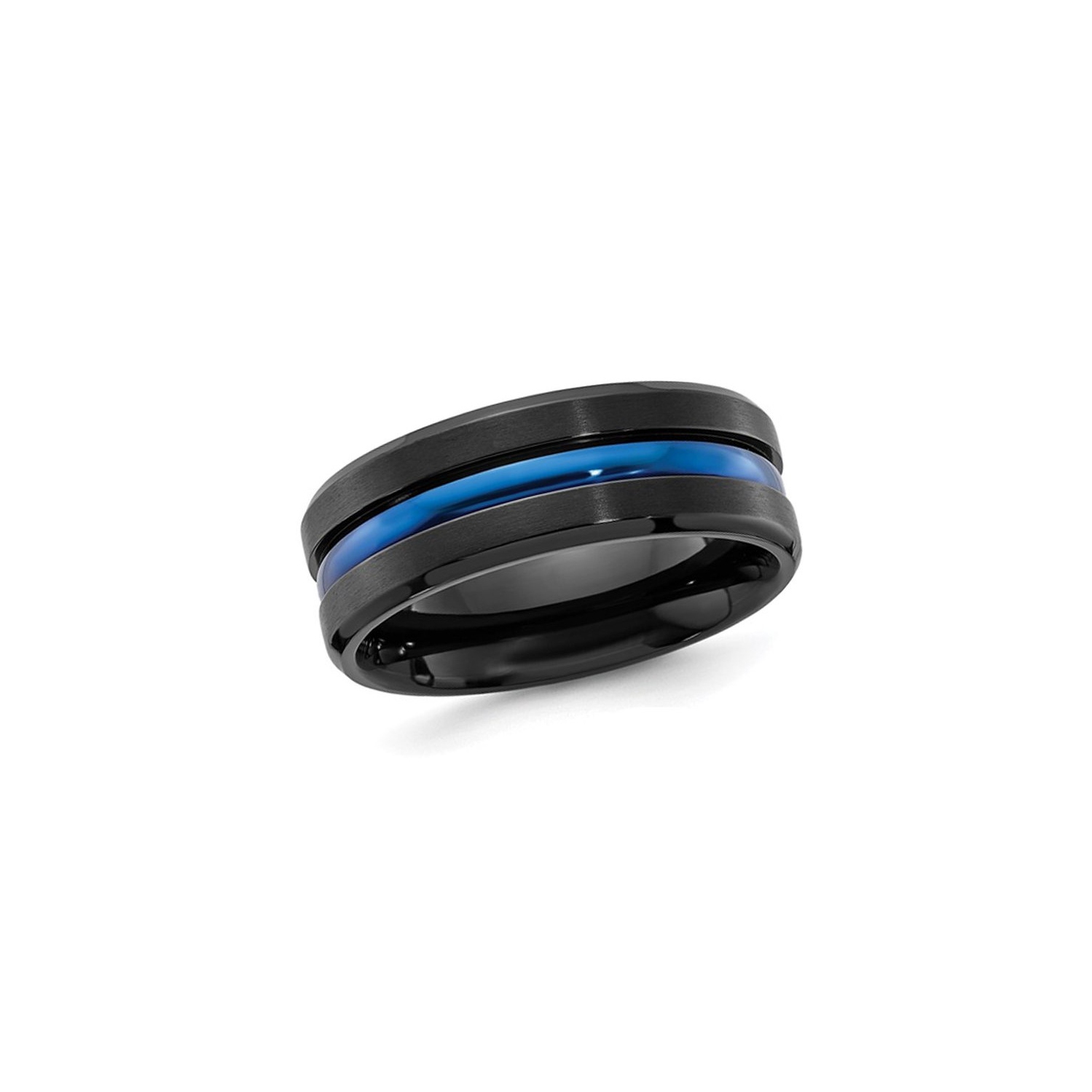 Mens Black Titanium and Blue Plating Wedding Band Ring