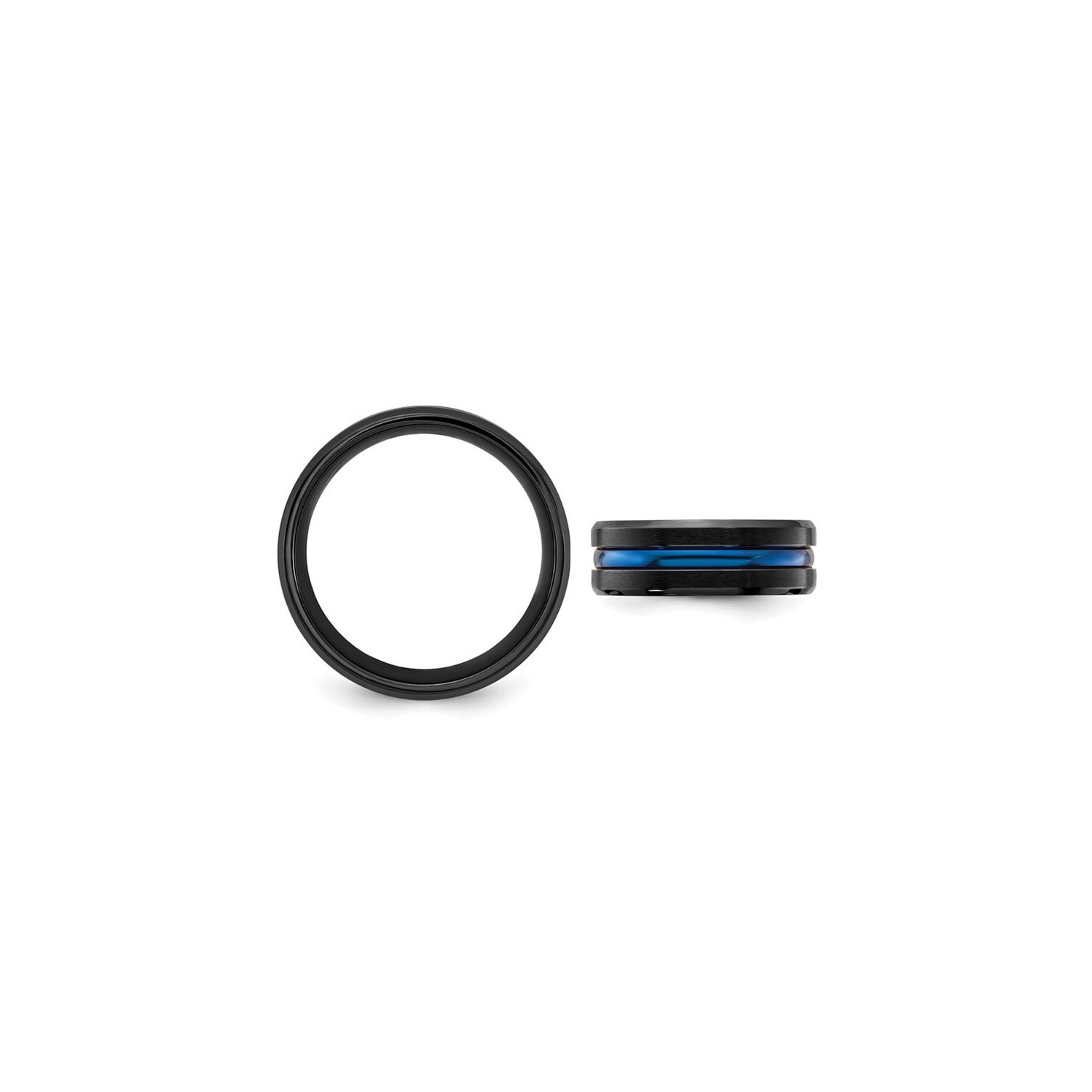 Mens Black Titanium and Blue Plating Wedding Band Ring