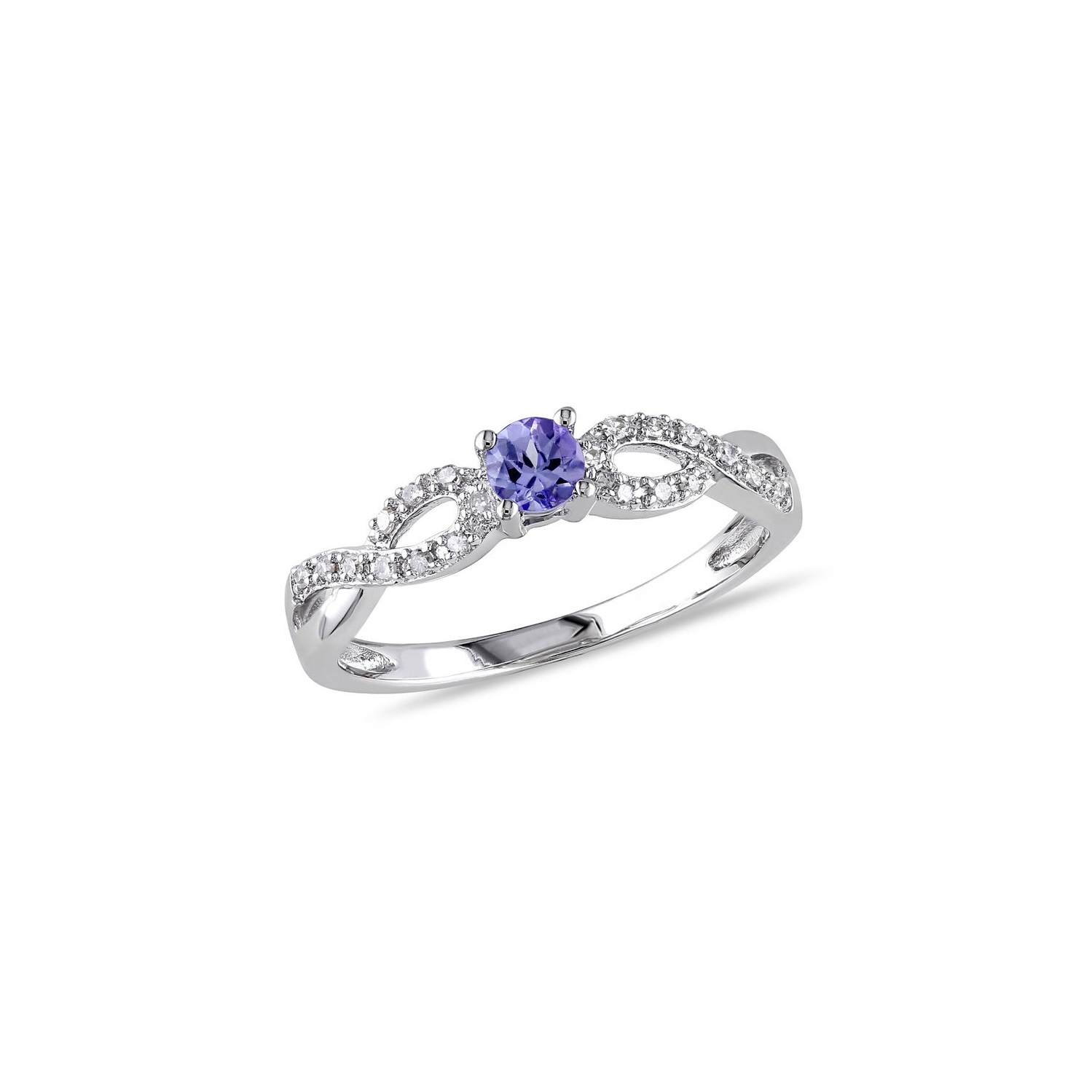 1/6 Carat Tanzanite Infinity Ring in Sterling Silver with Accent Diamonds