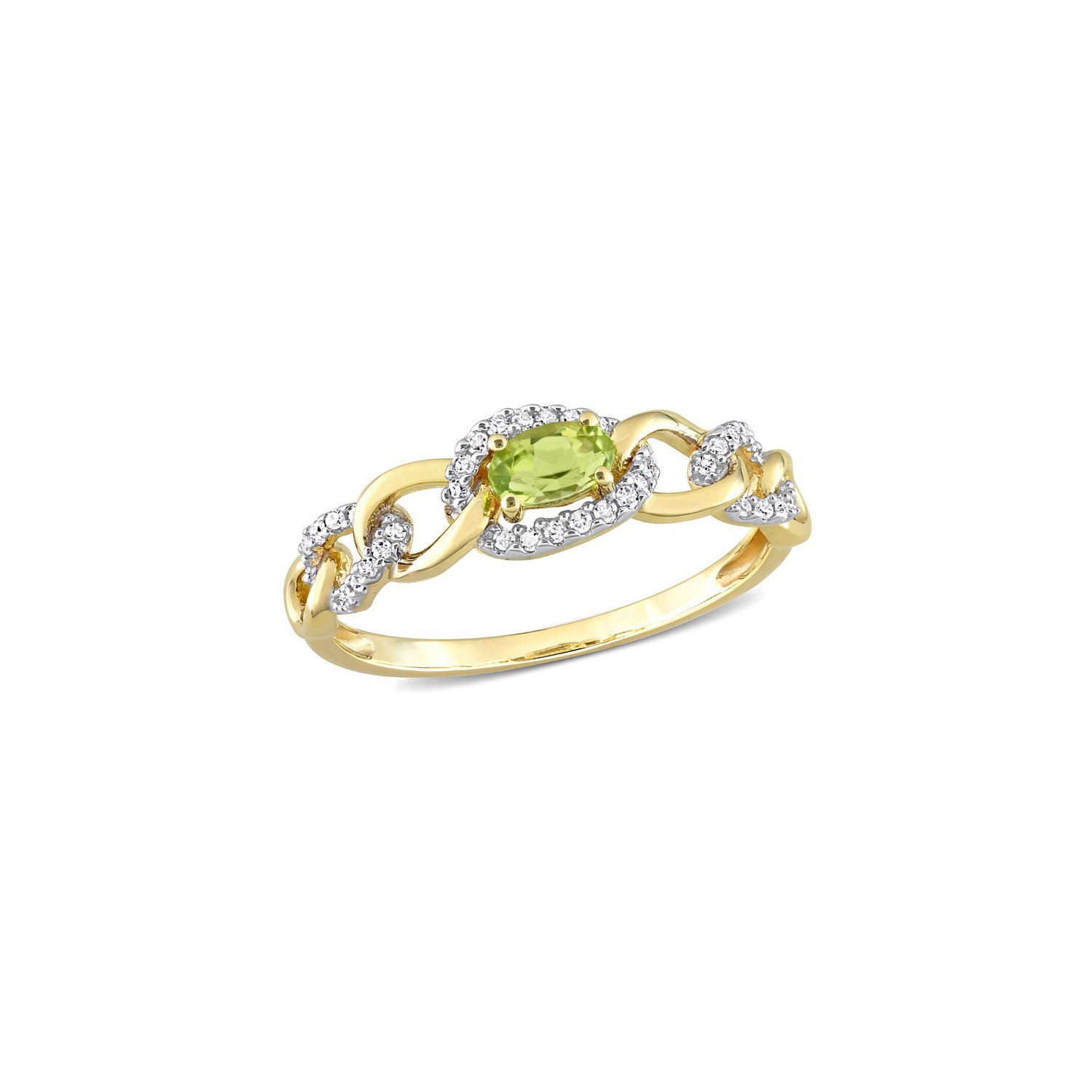 1/4 Carat Peridot Link Ring in 10K Yellow Gold with Diamonds