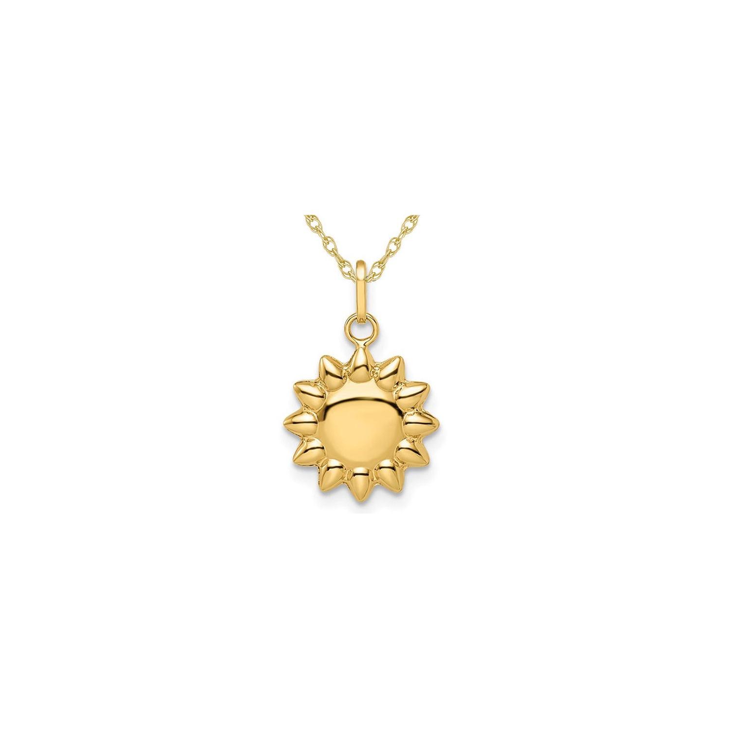 Collier pendentif de charme soufflé polie en or jaune 14k avec chaîne