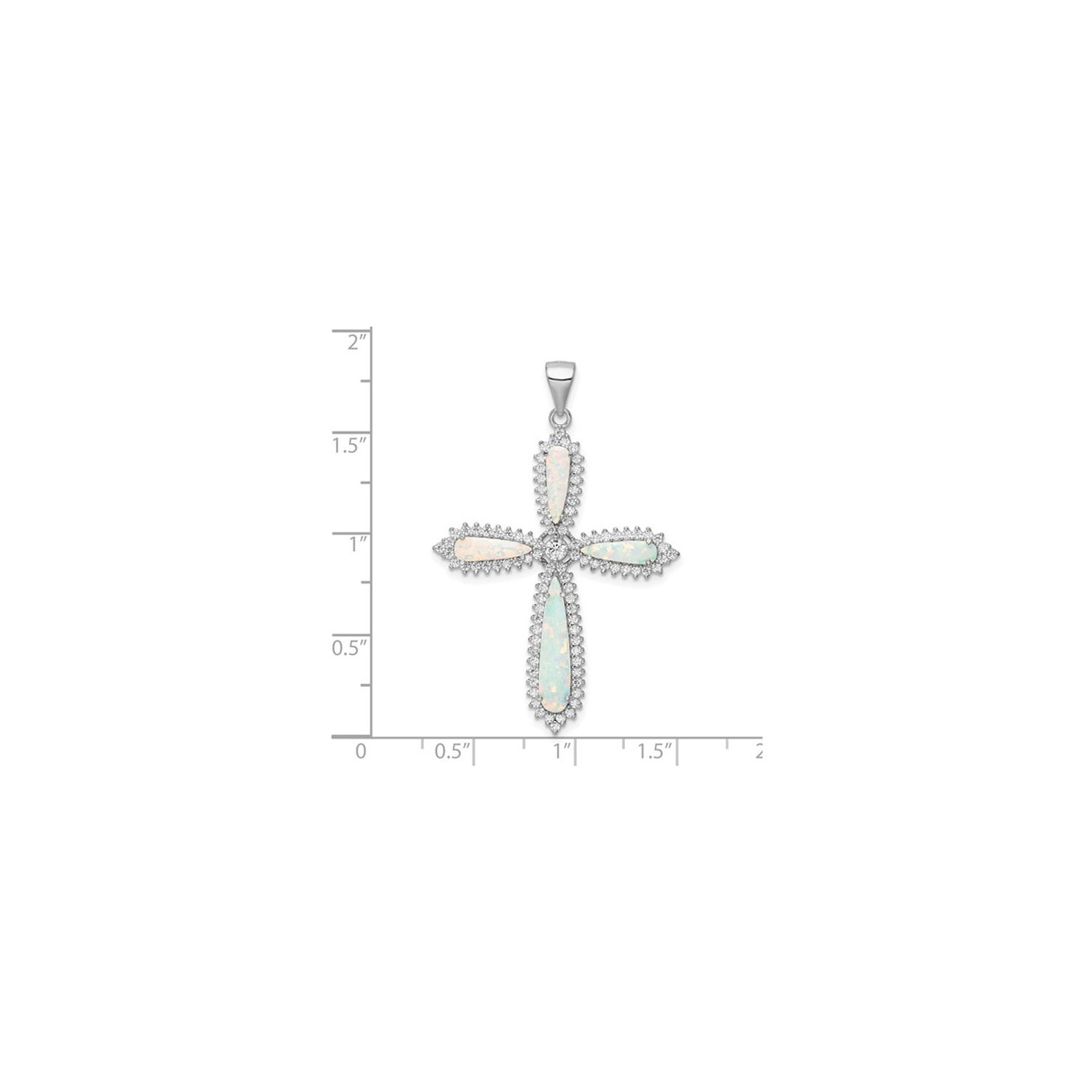 Large Lab-Created Opal Cross Pendant Necklace in Sterling Silver with Cubic Zirconias and Chain