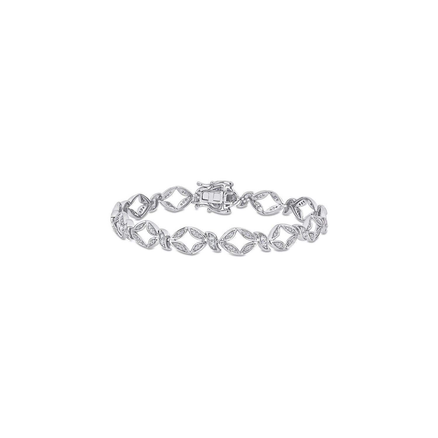 1/2 carat Diamond & 3/8 carat (CTW) Bracelet de lien Saphir blanc en or blanc 10K (7 pouces)