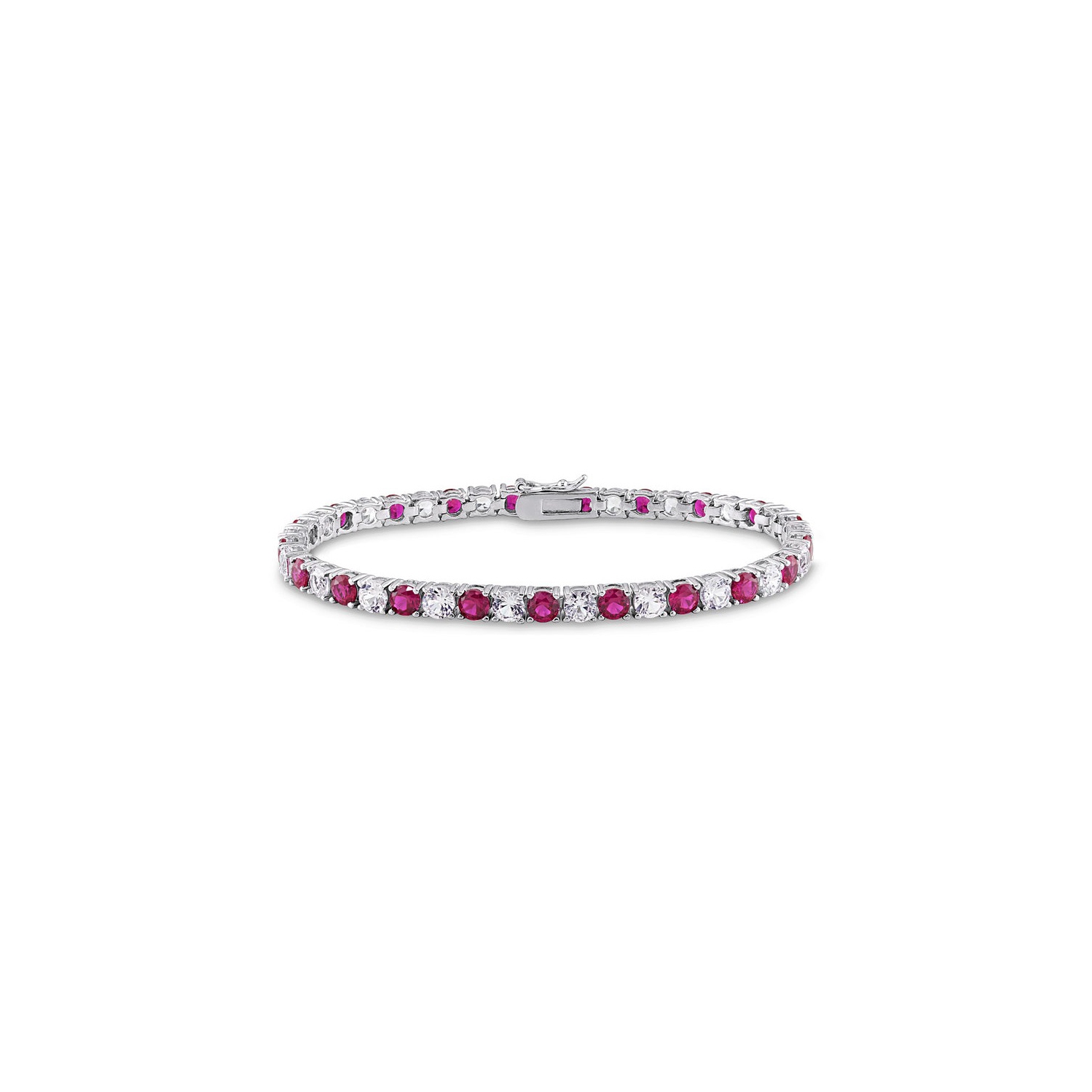 Bracelet en argent sterling avec rubis synthétique en laboratoire et saphirs blancs 14.50&nbsp;carat