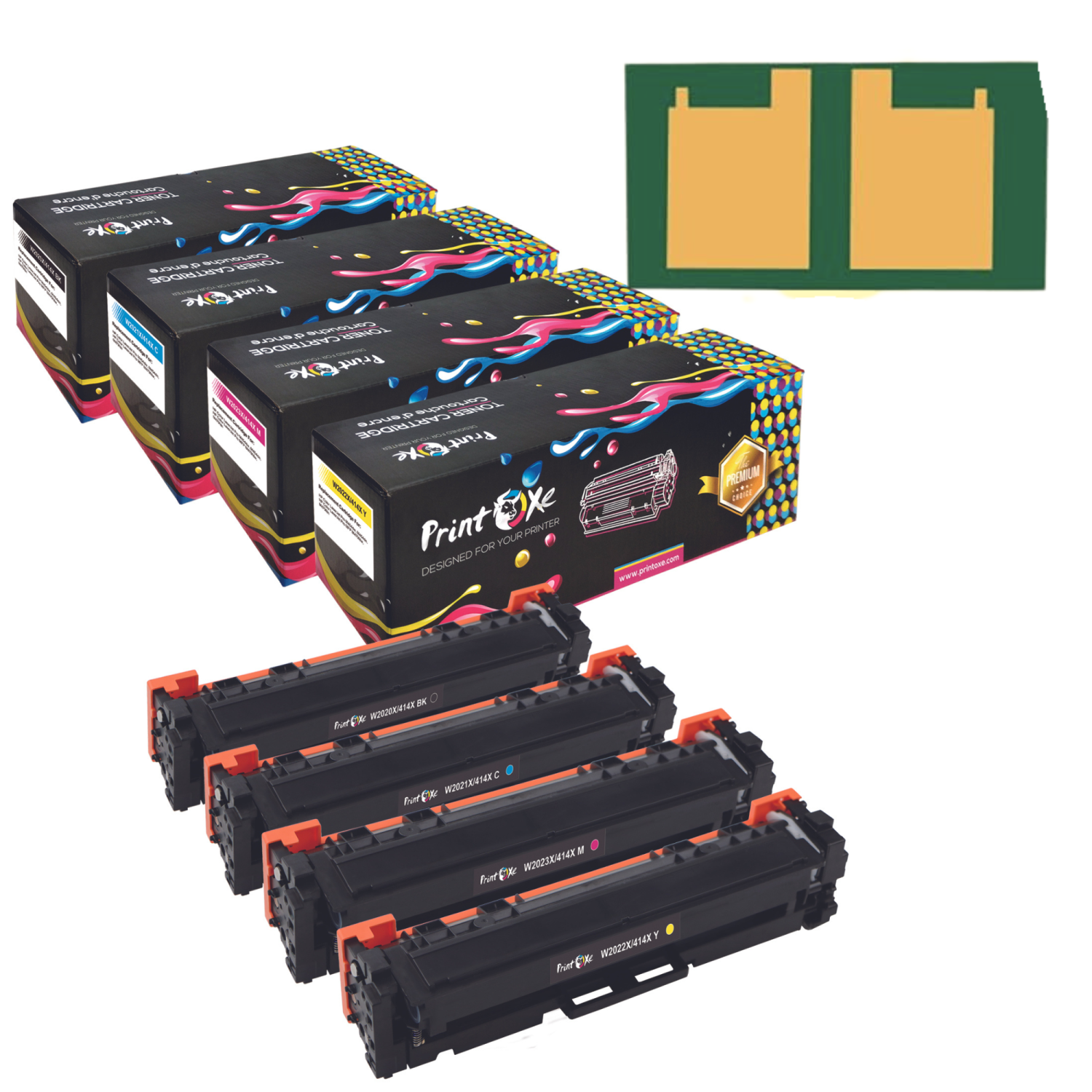 PRINTOXE® 414X {with Chips} Set - compatible avec HP - W2020X W2021X W2022X W2023X version haut rendement de 414&nbsp;A pour imprimantes M454dn