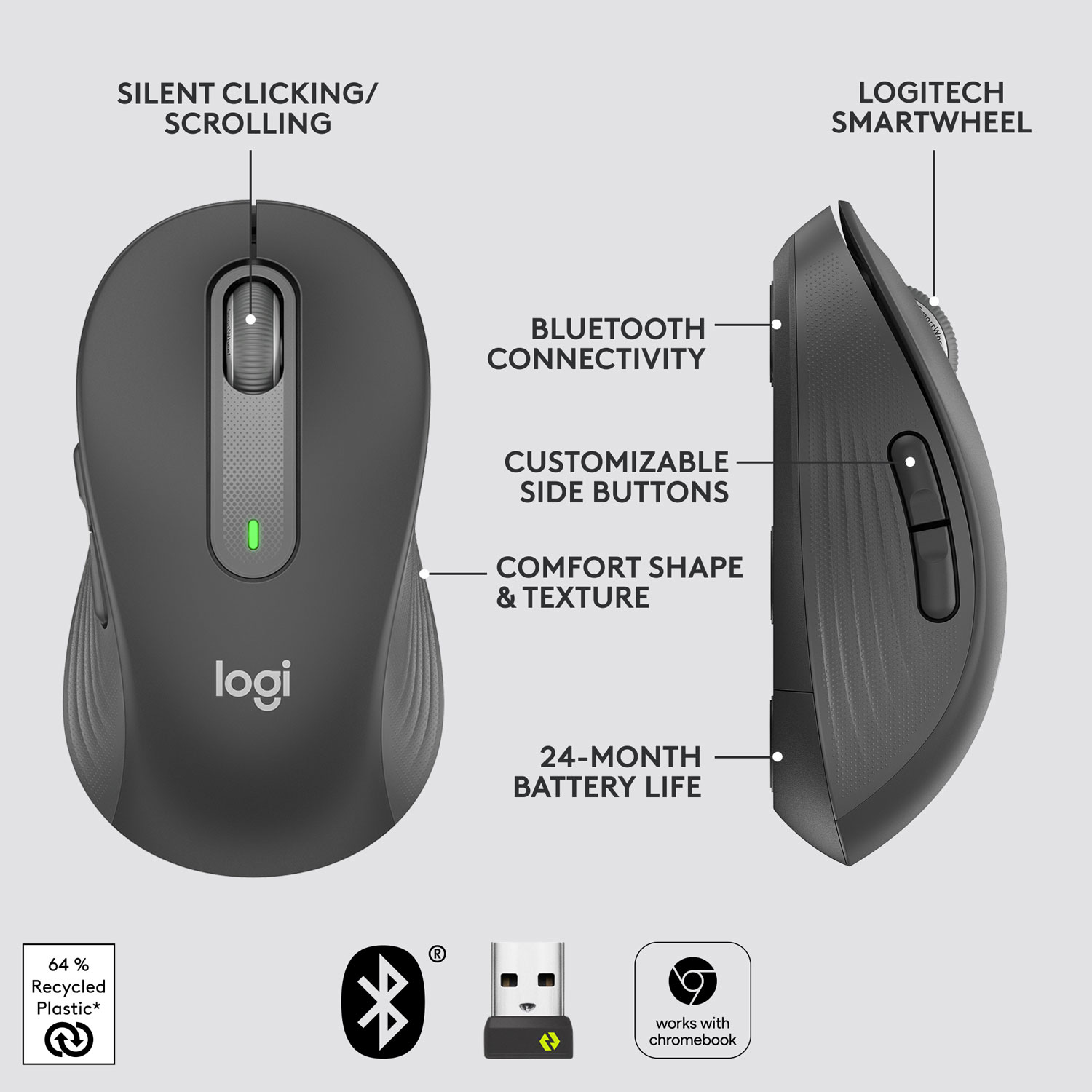 Souris optique sans fil Signature M650 de Logitech - Graphite
