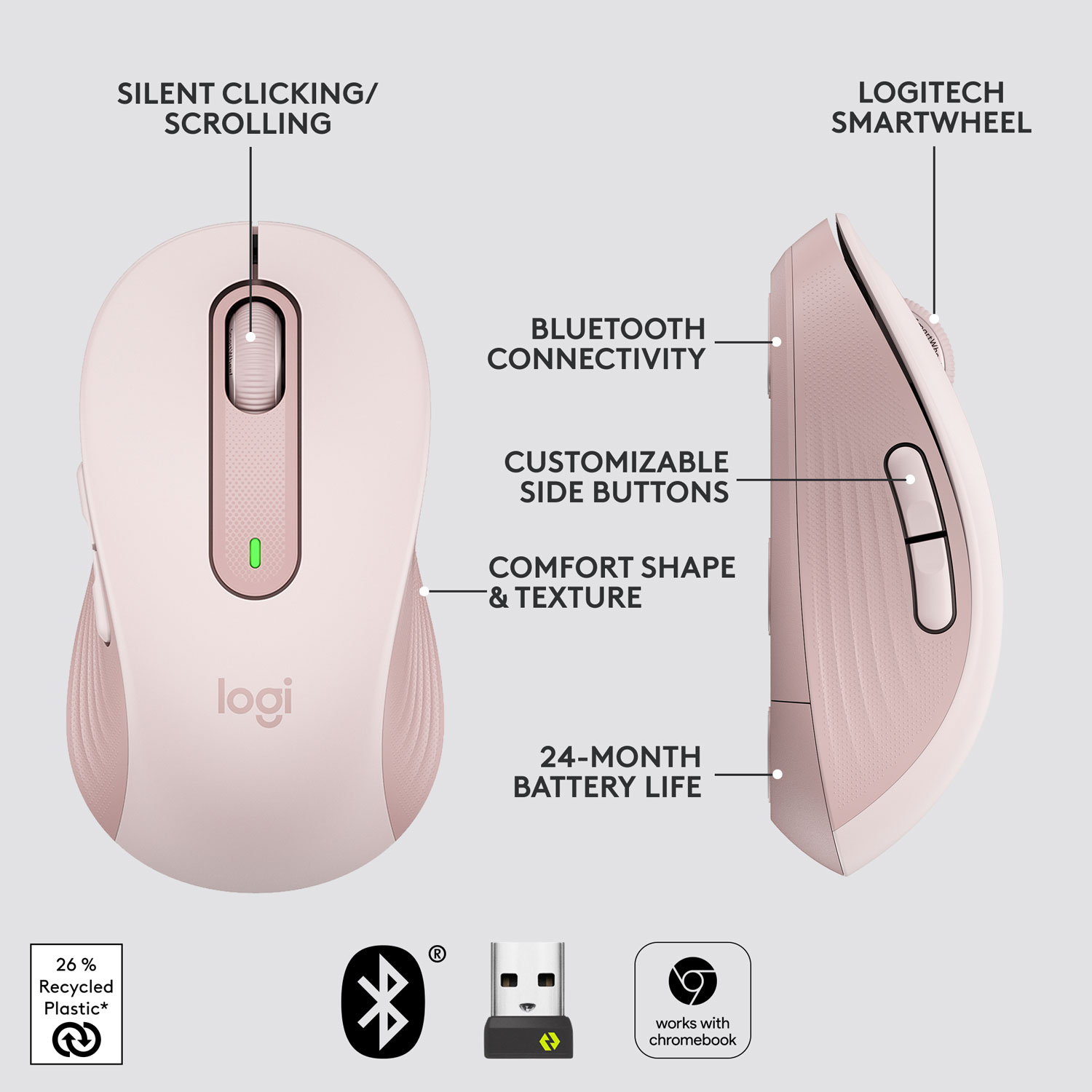 Souris optique sans fil Signature M650 de Logitech - Rose