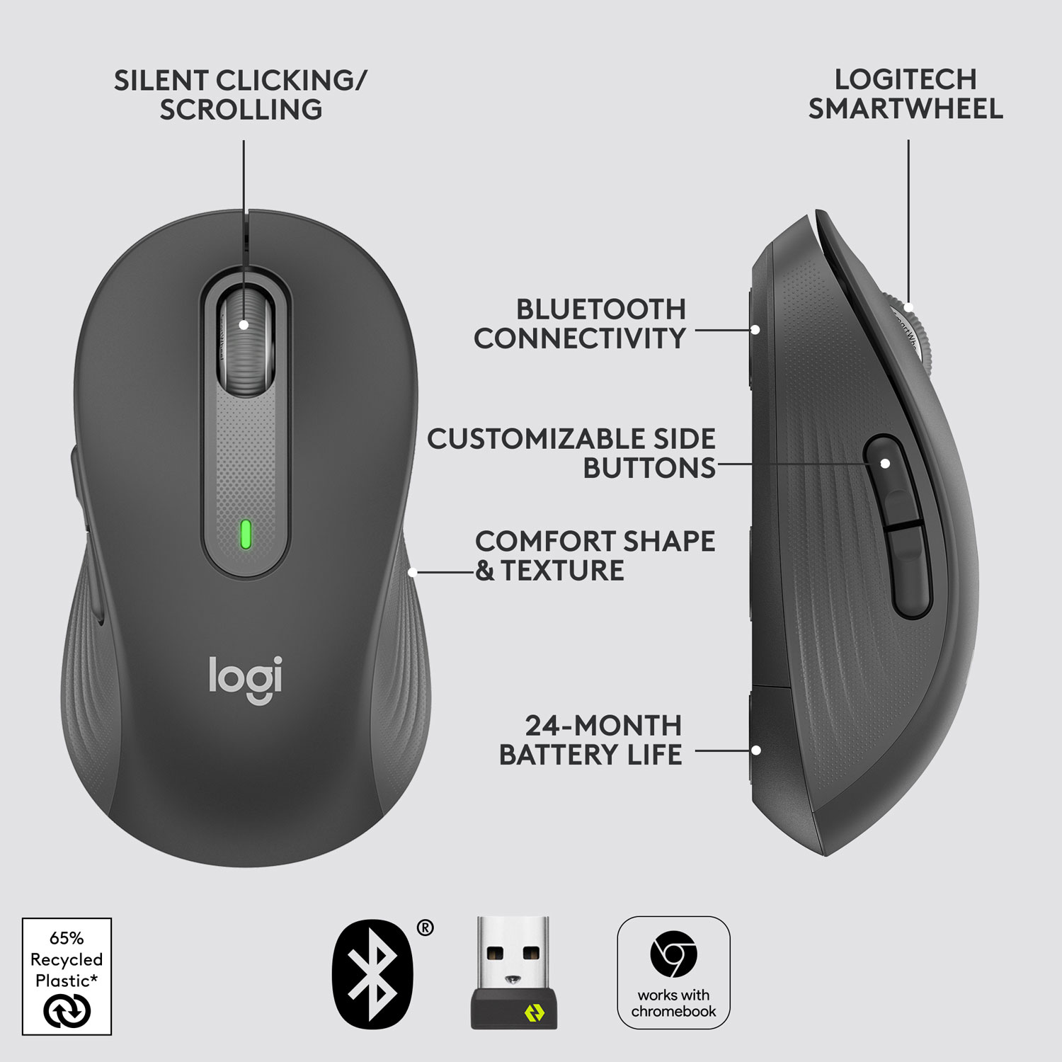 Souris optique sans fil Signature M650 L de Logitech - Graphite