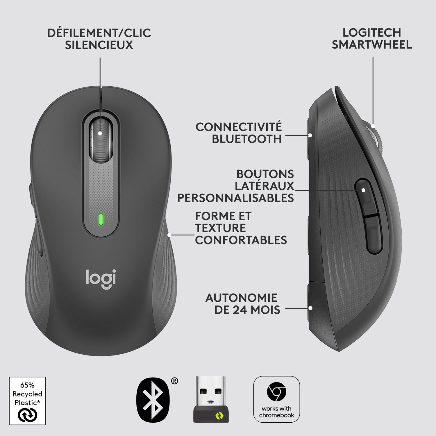 Souris optique sans fil Signature M650 L de Logitech - Graphite