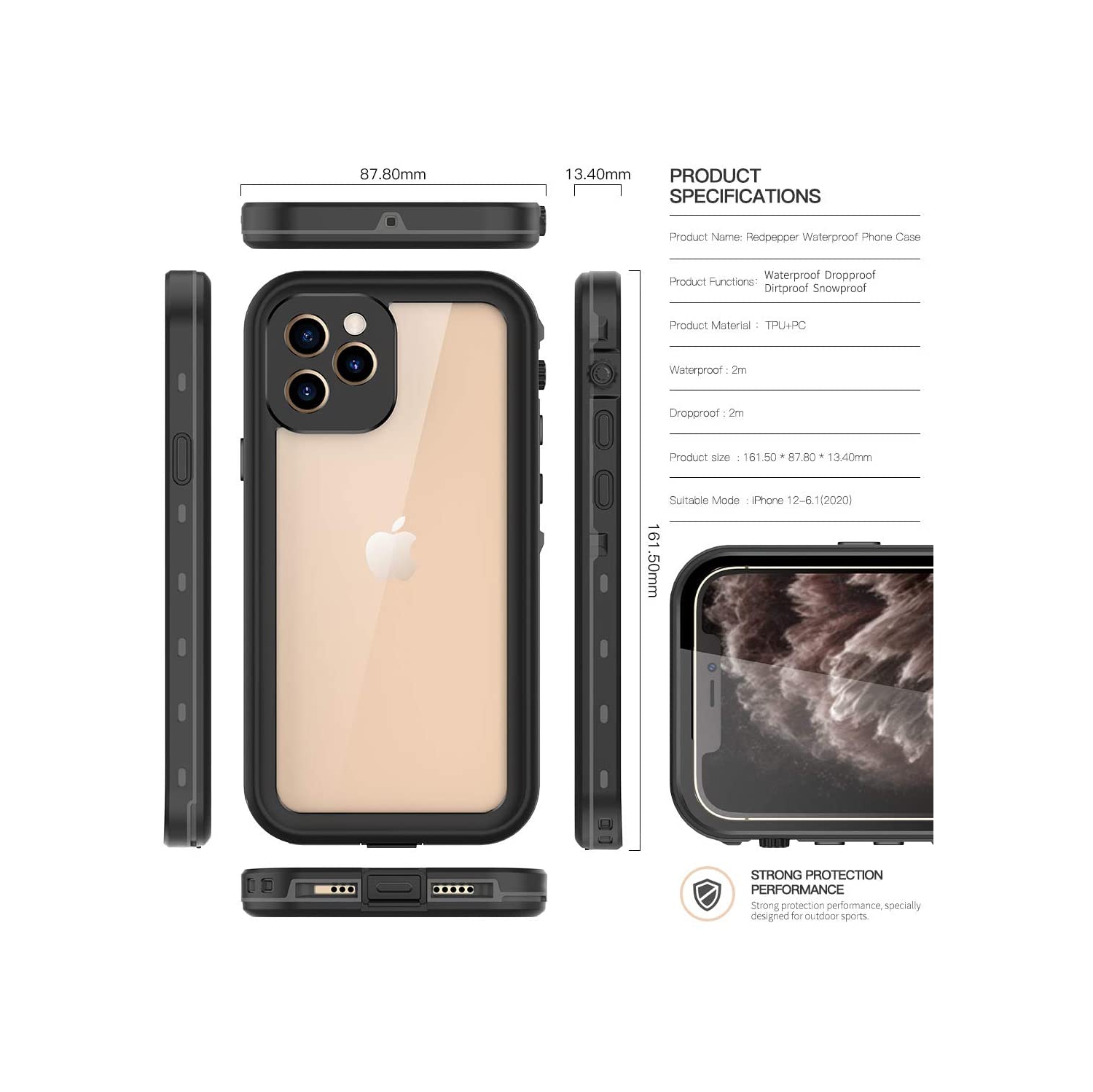 navor Waterproof Phone Cover Compatible with iPhone 12 Pro 6.1-inch, Shockproof Dustproof Clear Cover with Built-in Screen Protector