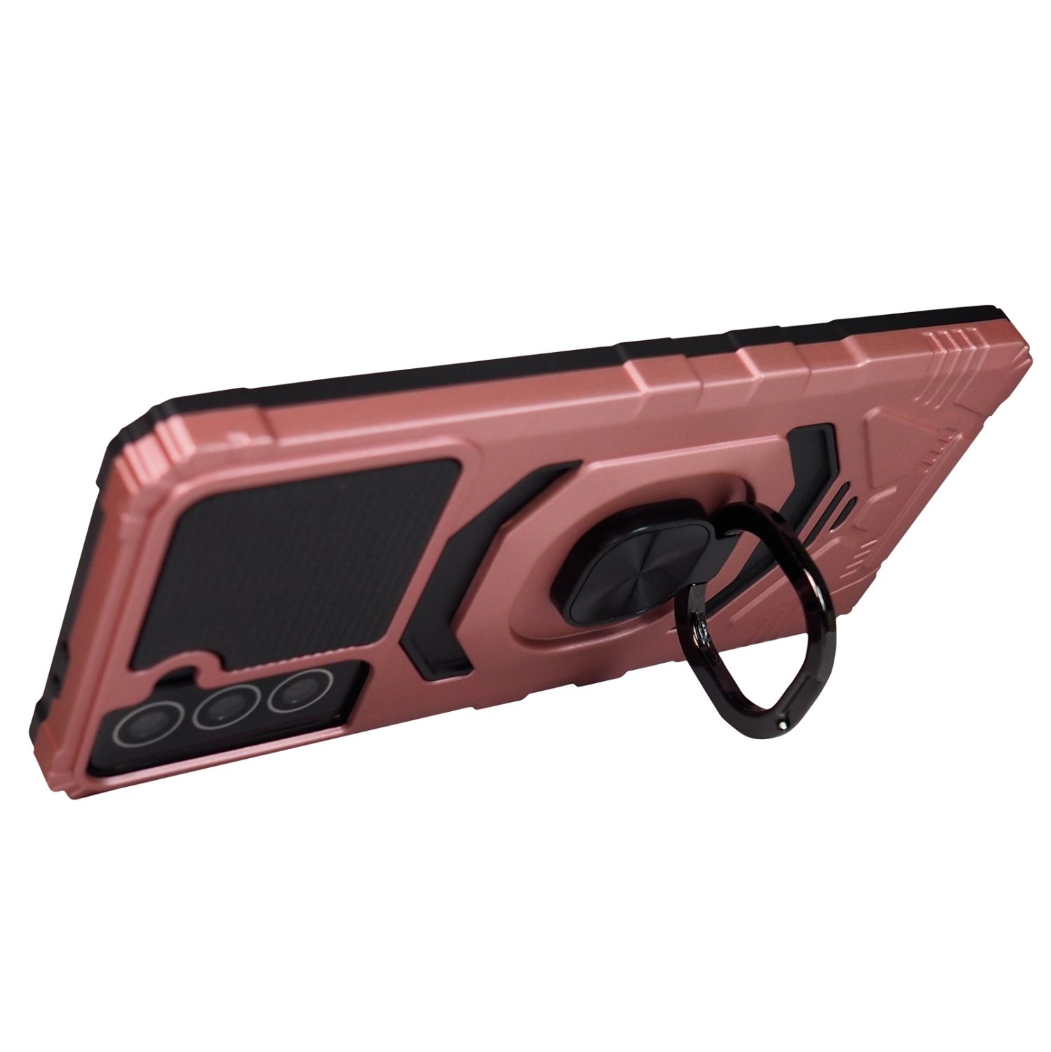 Exian Case for Galaxy S21 Plus 5G Armored with Ring Holder and Magnetic metal Rose Pink