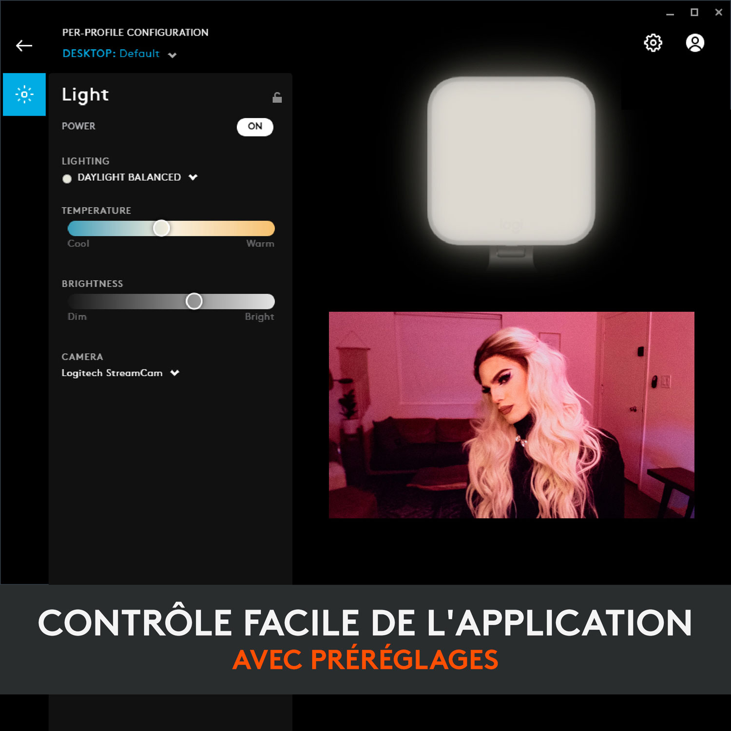 Lampe de diffusion DEL haut de gamme Litra Glow de Logitech avec TrueSoft - Noir