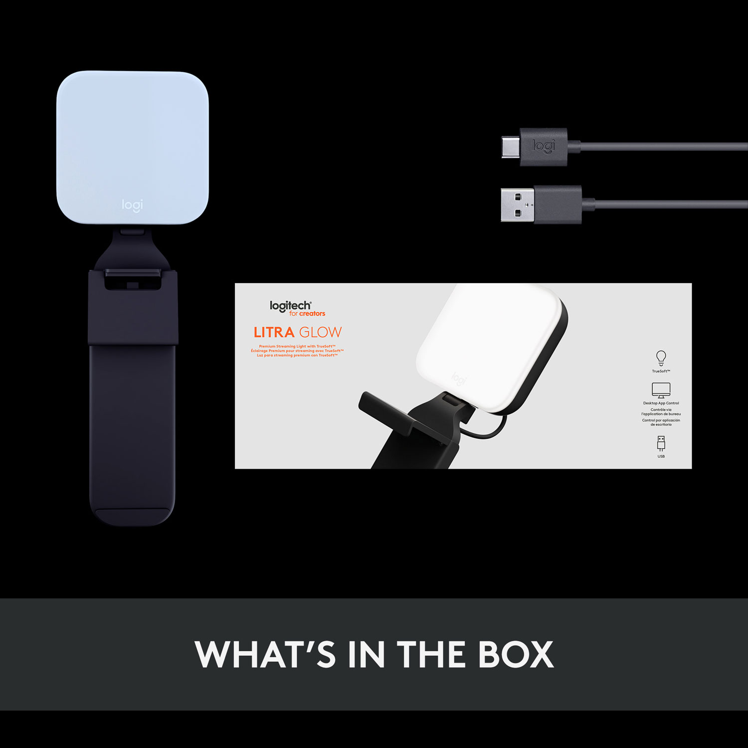 Lampe de diffusion DEL haut de gamme Litra Glow de Logitech avec TrueSoft - Noir
