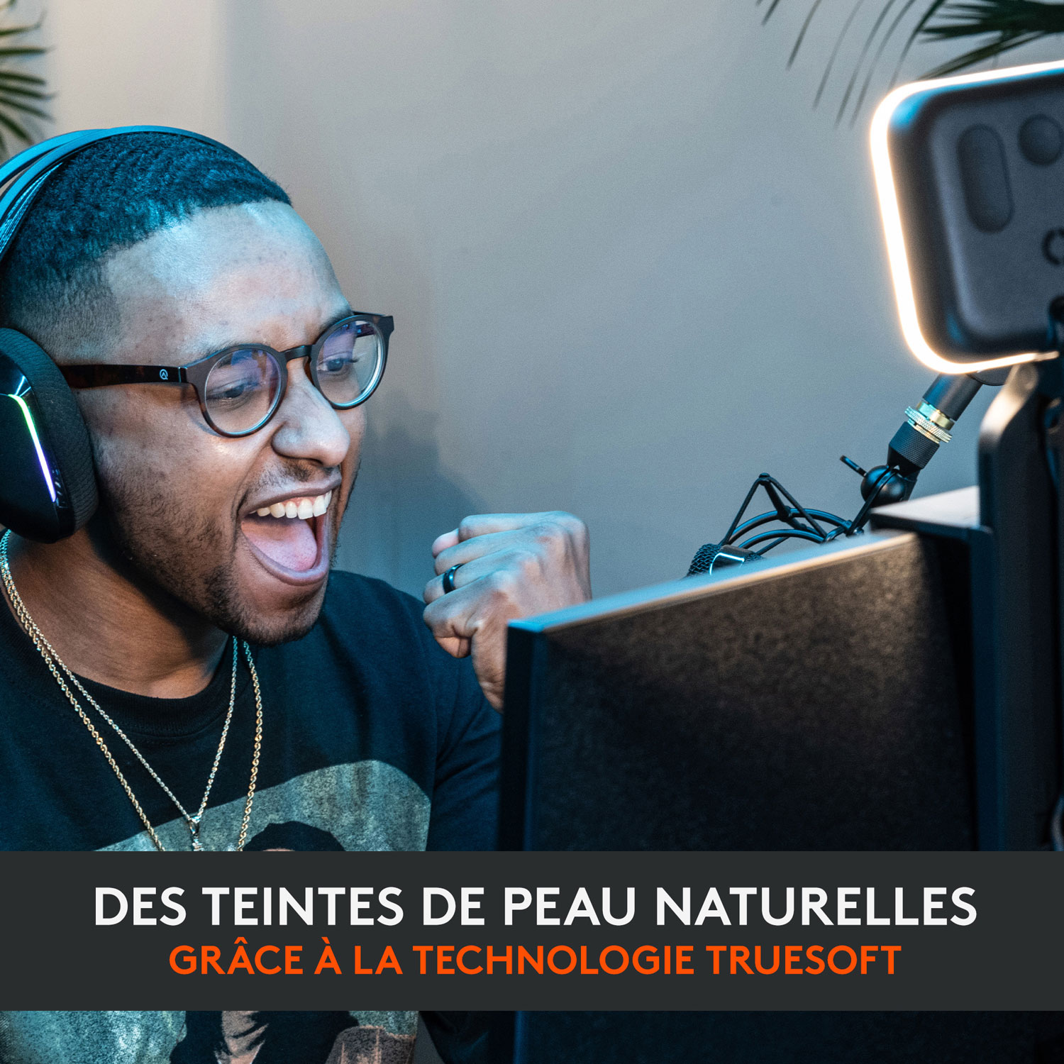 Lampe de diffusion DEL haut de gamme Litra Glow de Logitech avec TrueSoft - Noir