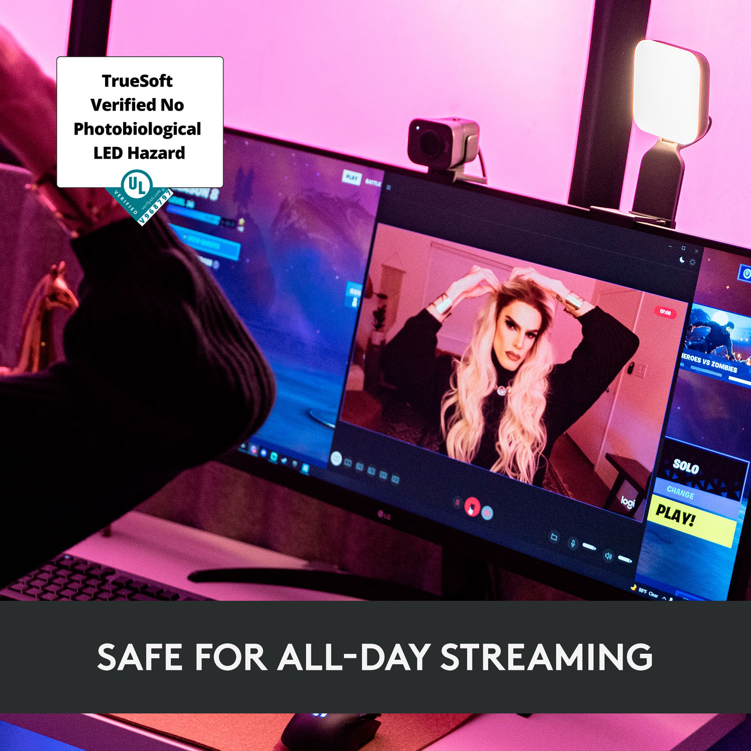 Lampe de diffusion DEL haut de gamme Litra Glow de Logitech avec TrueSoft - Noir