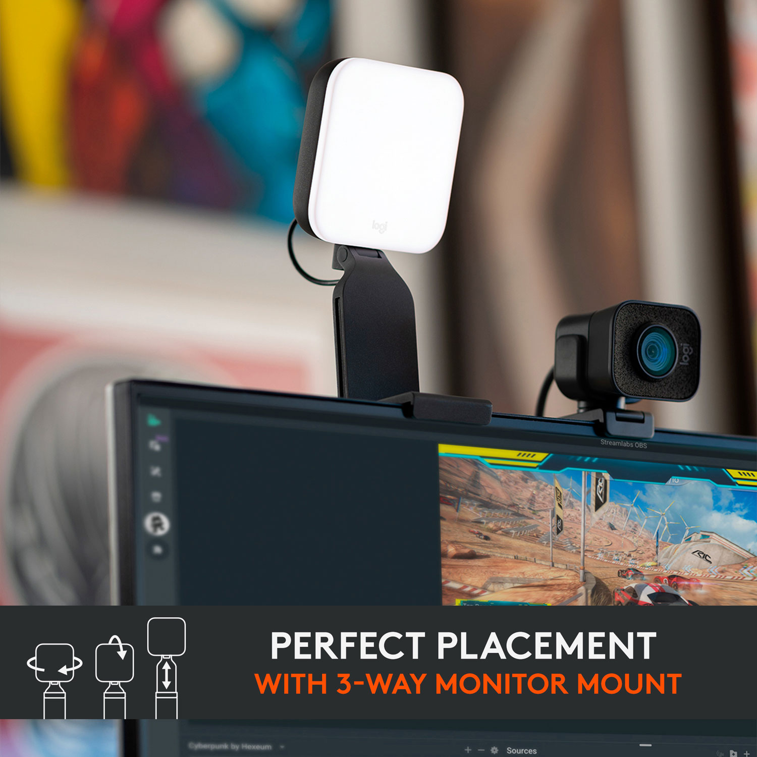 Lampe de diffusion DEL haut de gamme Litra Glow de Logitech avec TrueSoft - Noir