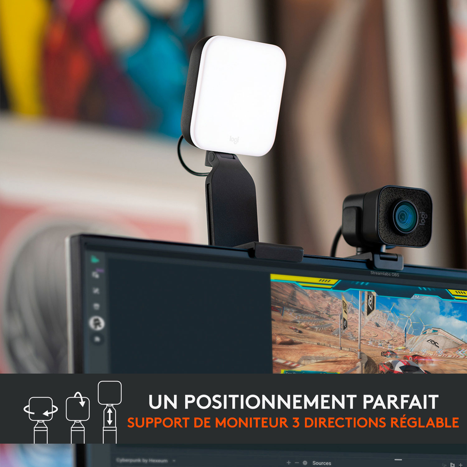 Lampe de diffusion DEL haut de gamme Litra Glow de Logitech avec TrueSoft - Noir