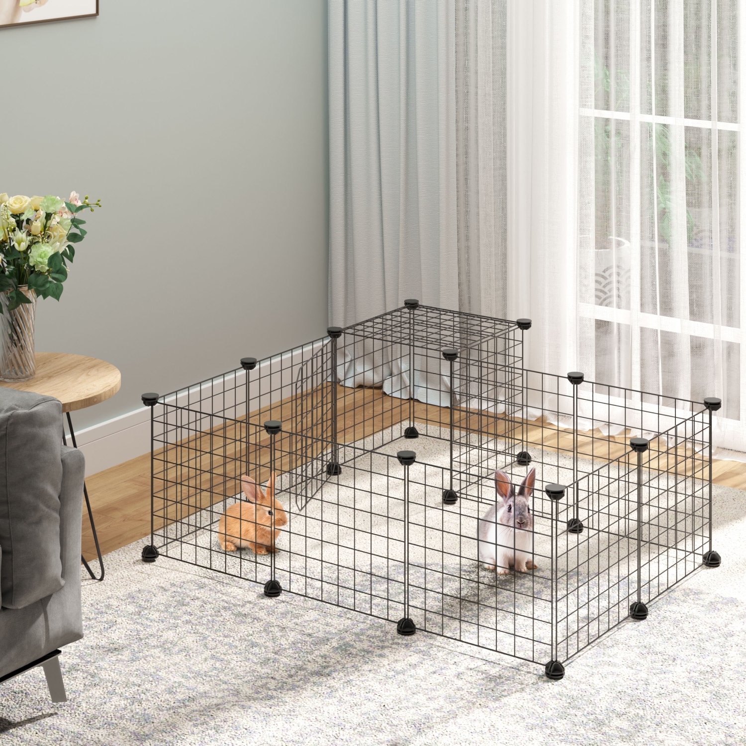 PawHut Pet Playpen, Guinea Pig Playpen, Customizable Rabbit Cage, Portable Metal Wire Pet Small Animal Fence with Door for Chinchilla, Ferret, Indoor