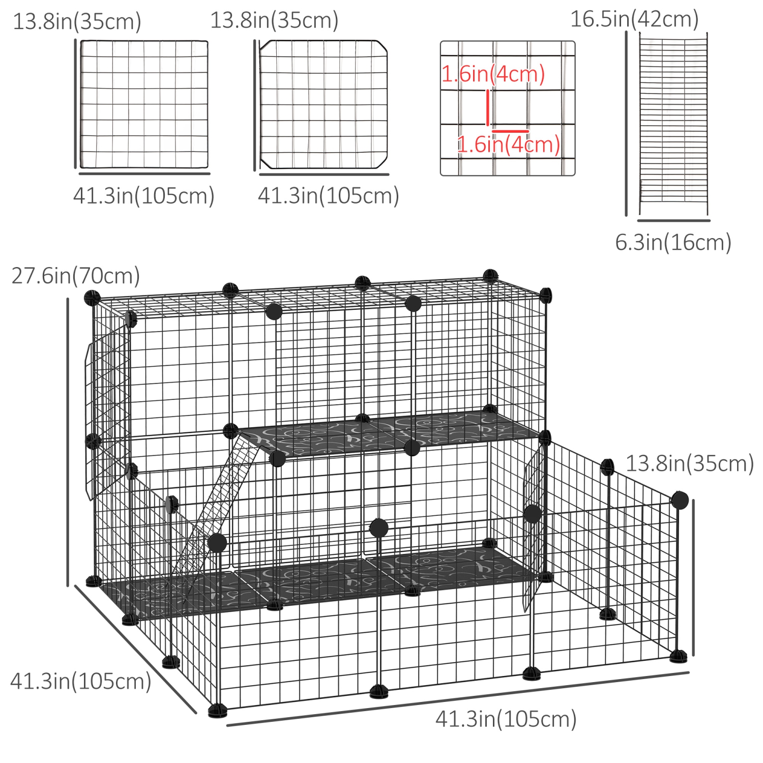 PawHut Pet Playpen, Guinea Pig Playpen, Customizable Rabbit Cage, Portable Metal Wire Pet Small Animal Fence with Door for Chinchilla, Ferret, Indoor